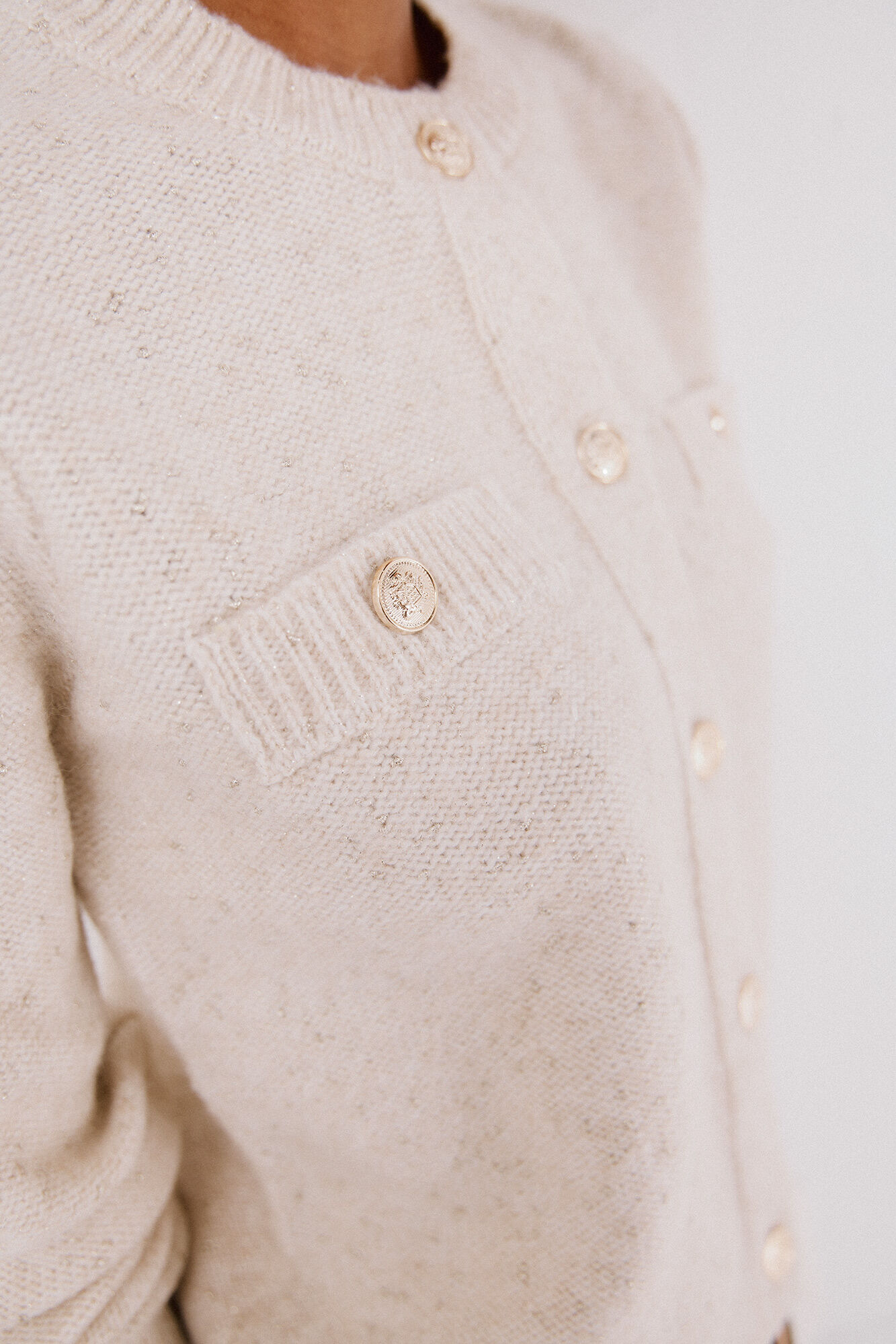 Cortefiel Lurex jacket with buttons Ivory