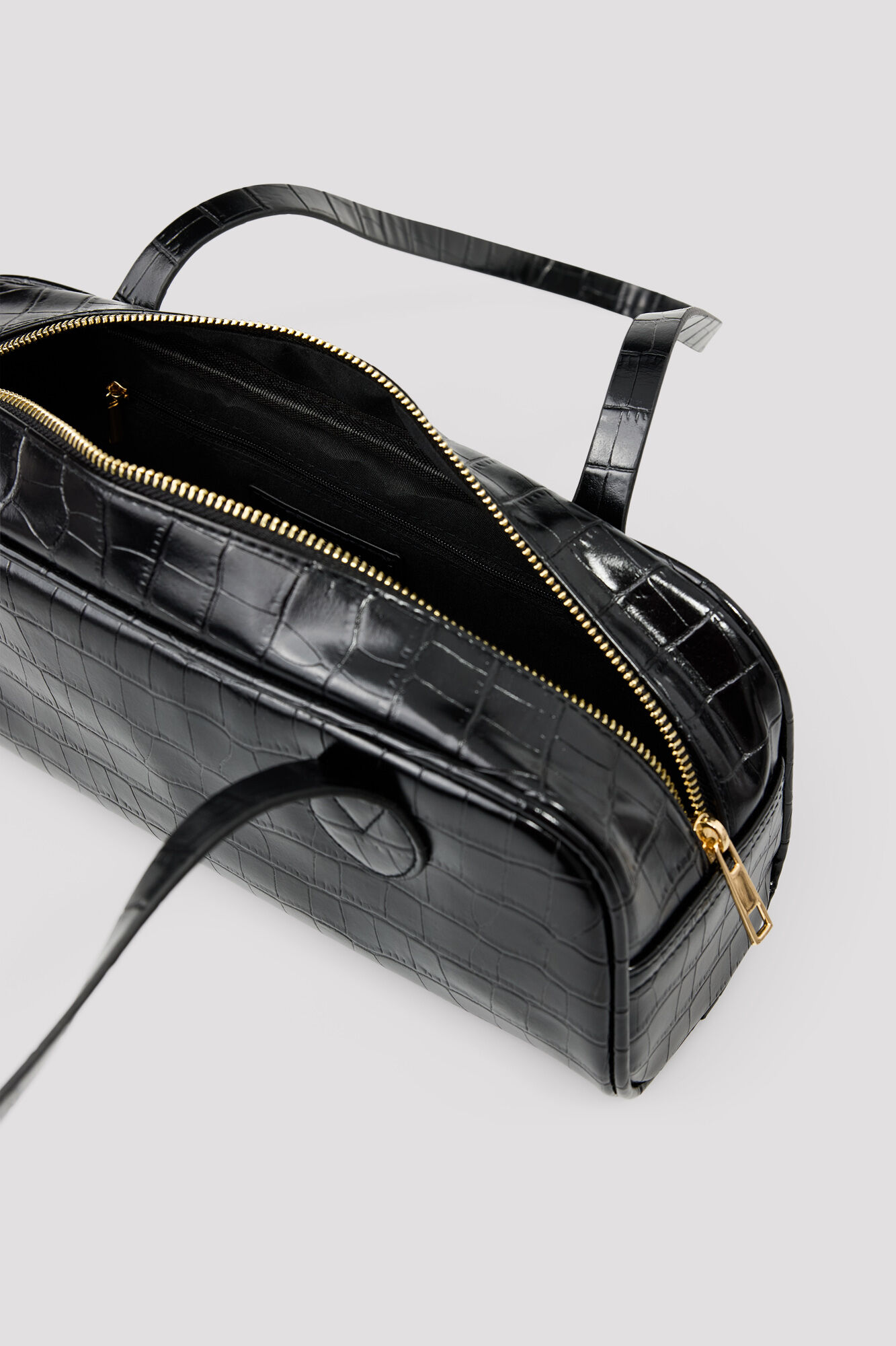 Cortefiel Crocodile effect baguette handbag Black