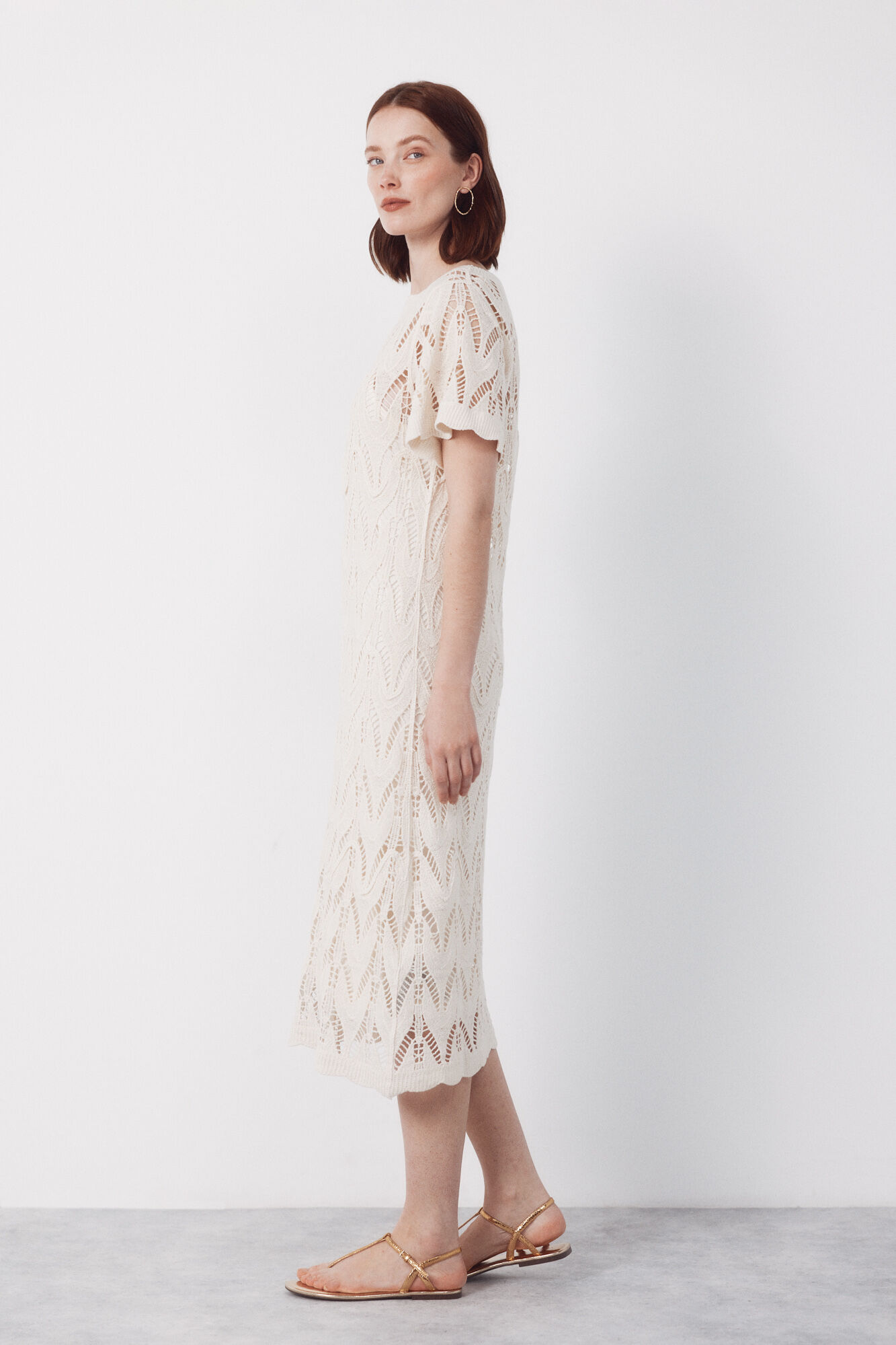 Cortefiel Long crochet dress White