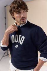 OOTO Logo round neck sweatshirt Navy