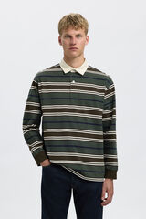 Selected Polo estilo rugby feita de 100% algod&atilde;o org&acirc;nico. Verde