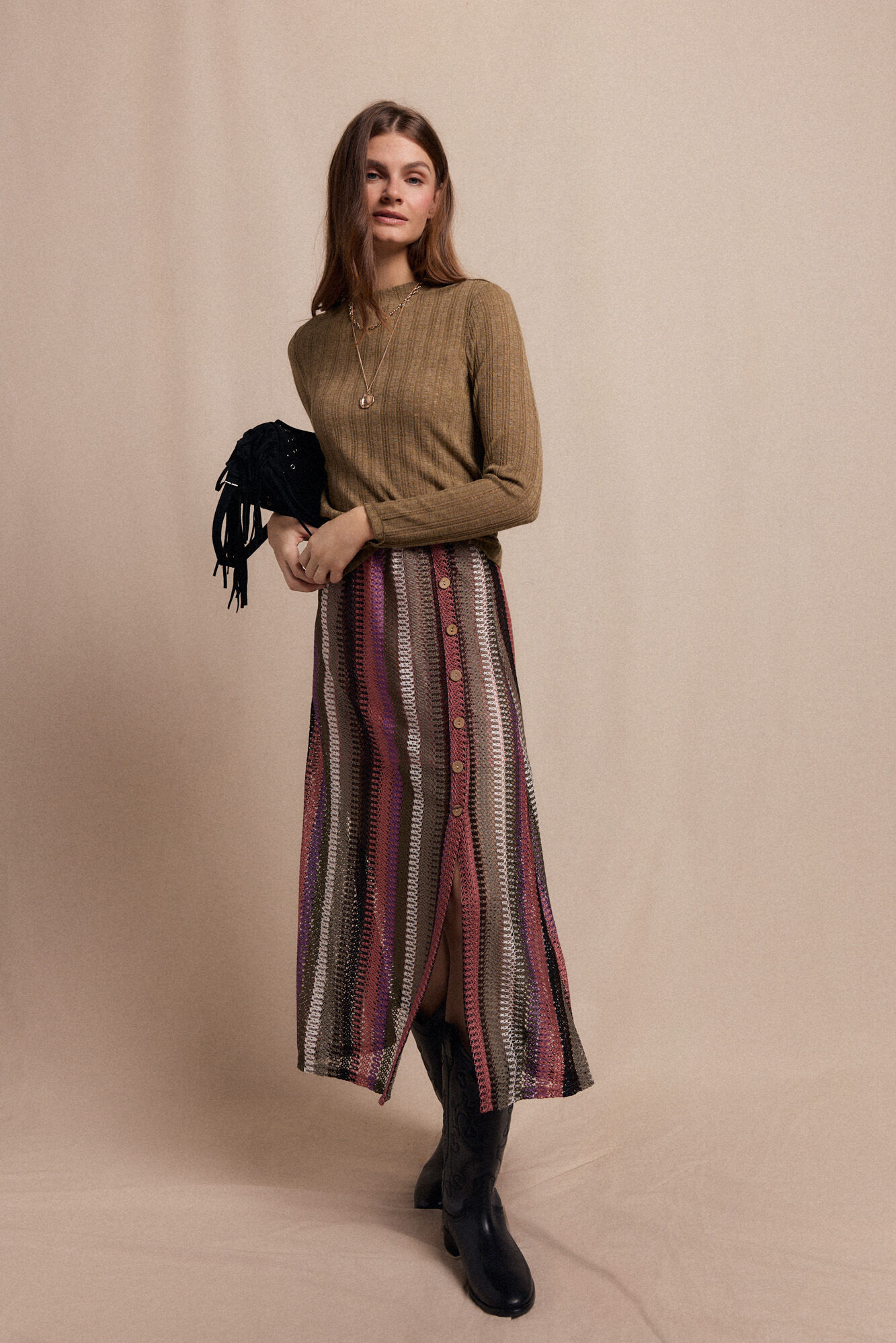 Slowlove Saia riscas de malha malha