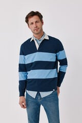 Cortefiel Striped rugby polo shirt Navy