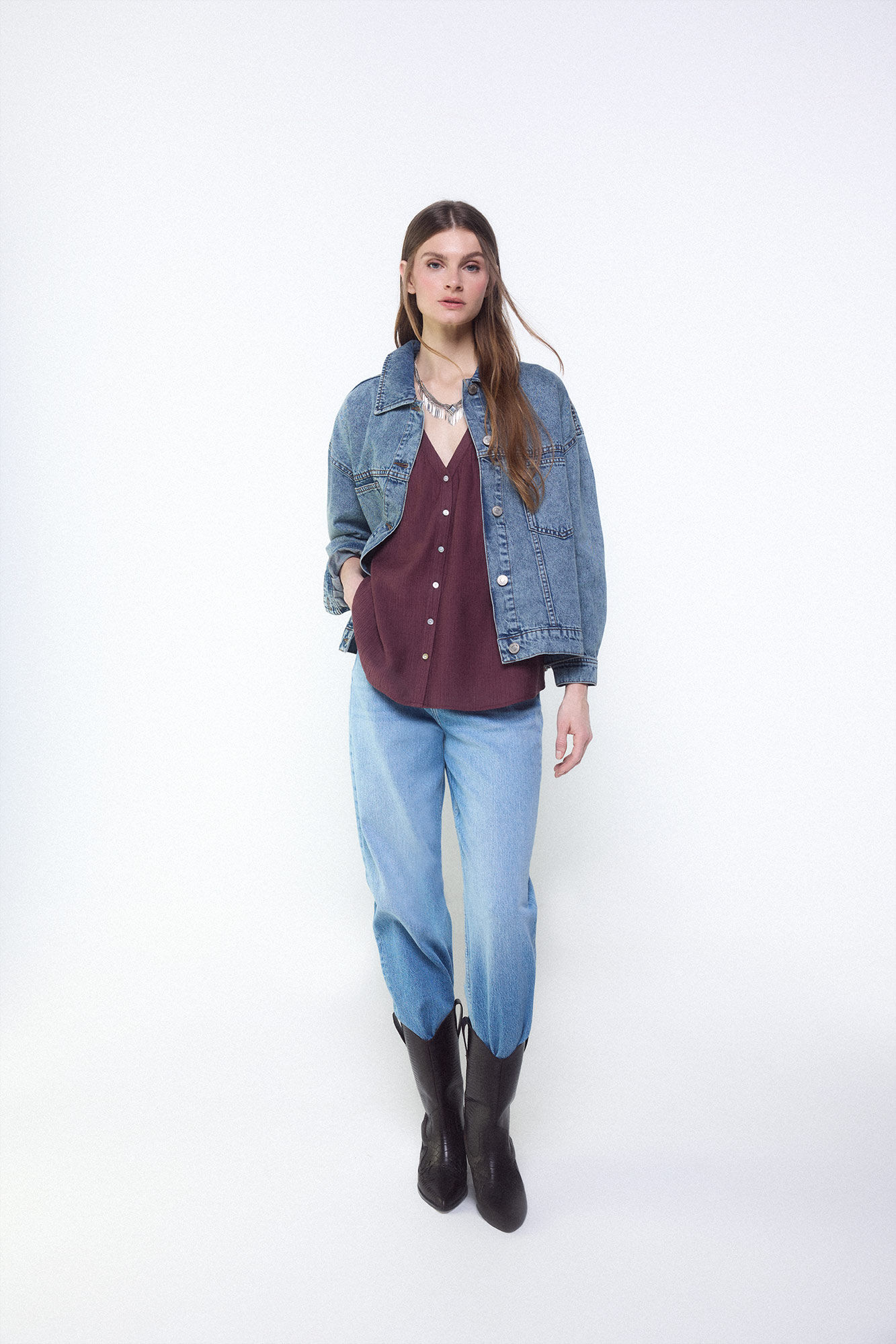 Slowlove Fluid pleated blouse Maroon