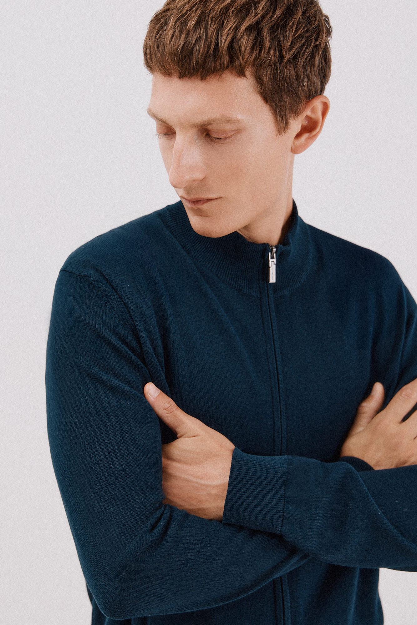 Cortefiel Fine knit cotton jersey-knit zip fastening  Navy