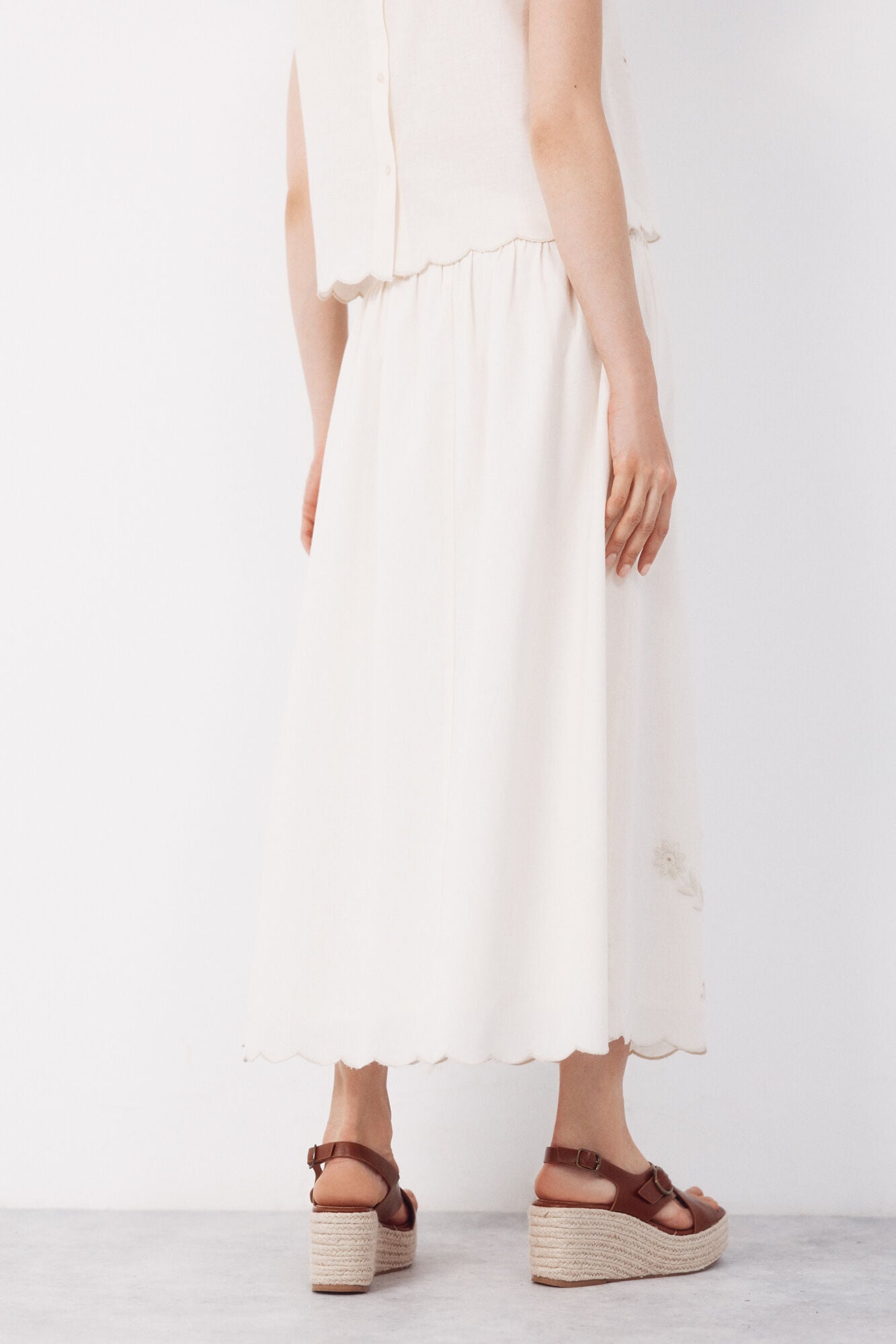 Cortefiel Embroidered skirt Printed beige