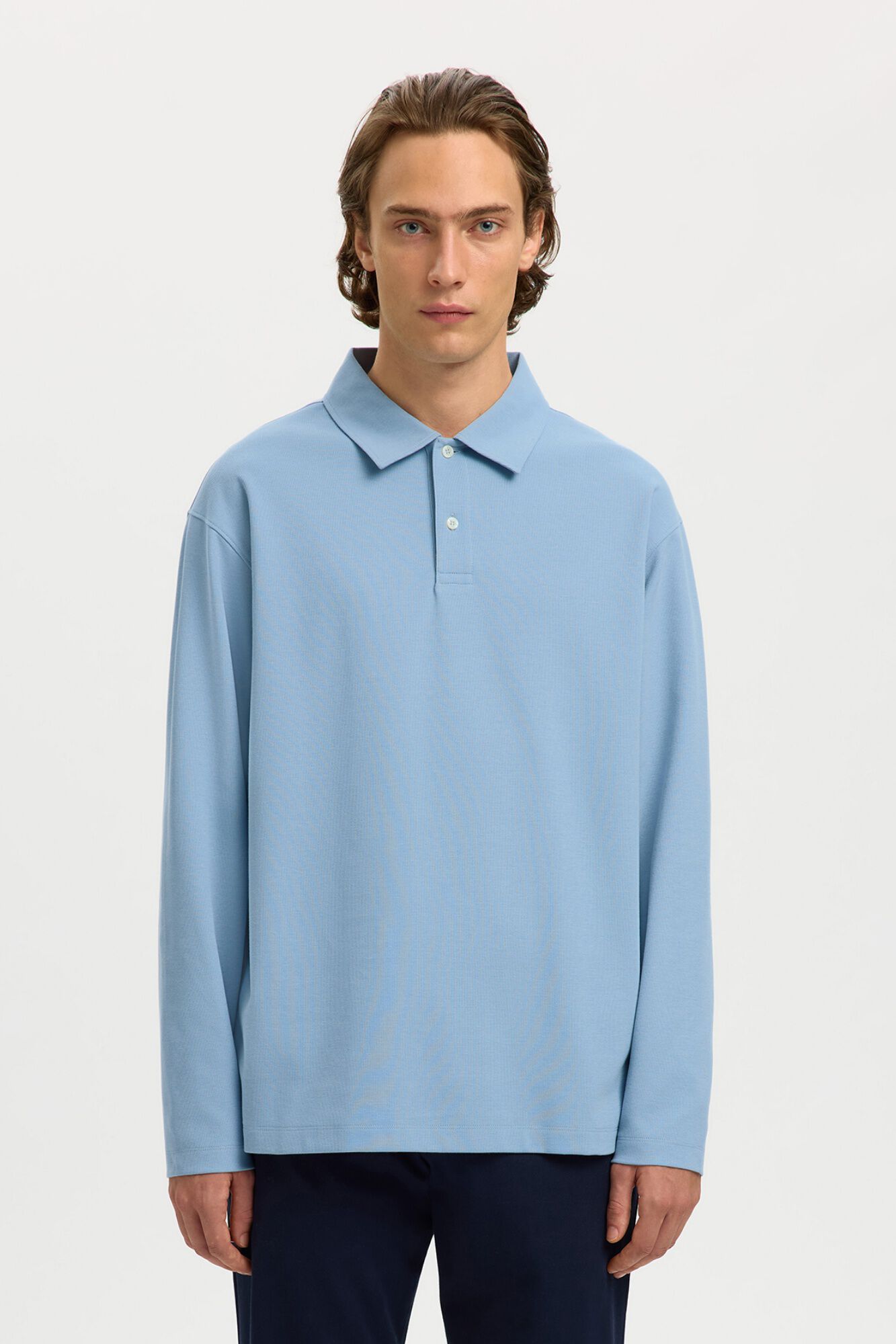 Selected Polo manga comprida relax Azul