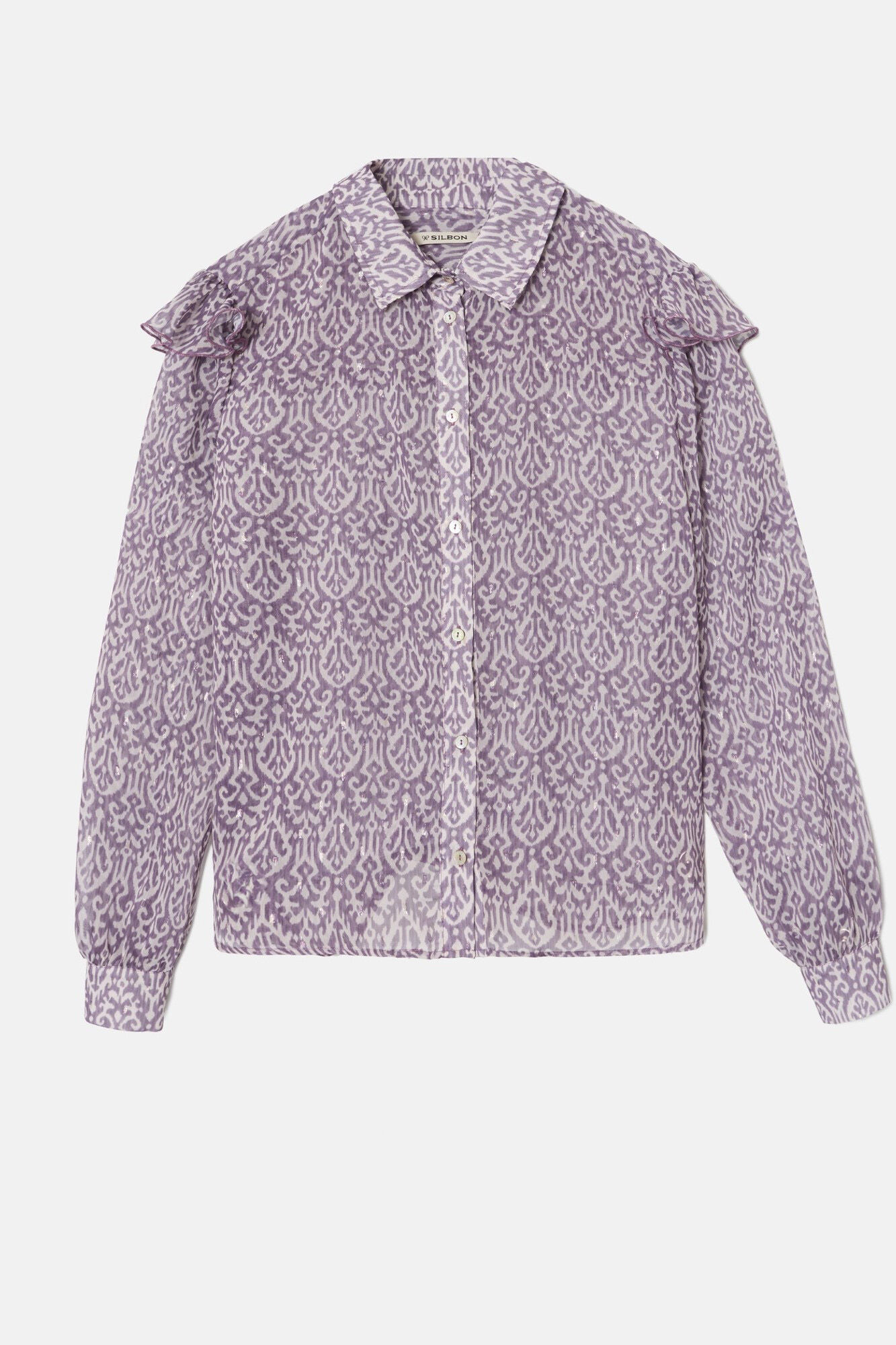 Silbon Camisa com folho e estampado Ikat Roxo