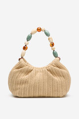 Cortefiel Raffia bag with fancy handle Nude