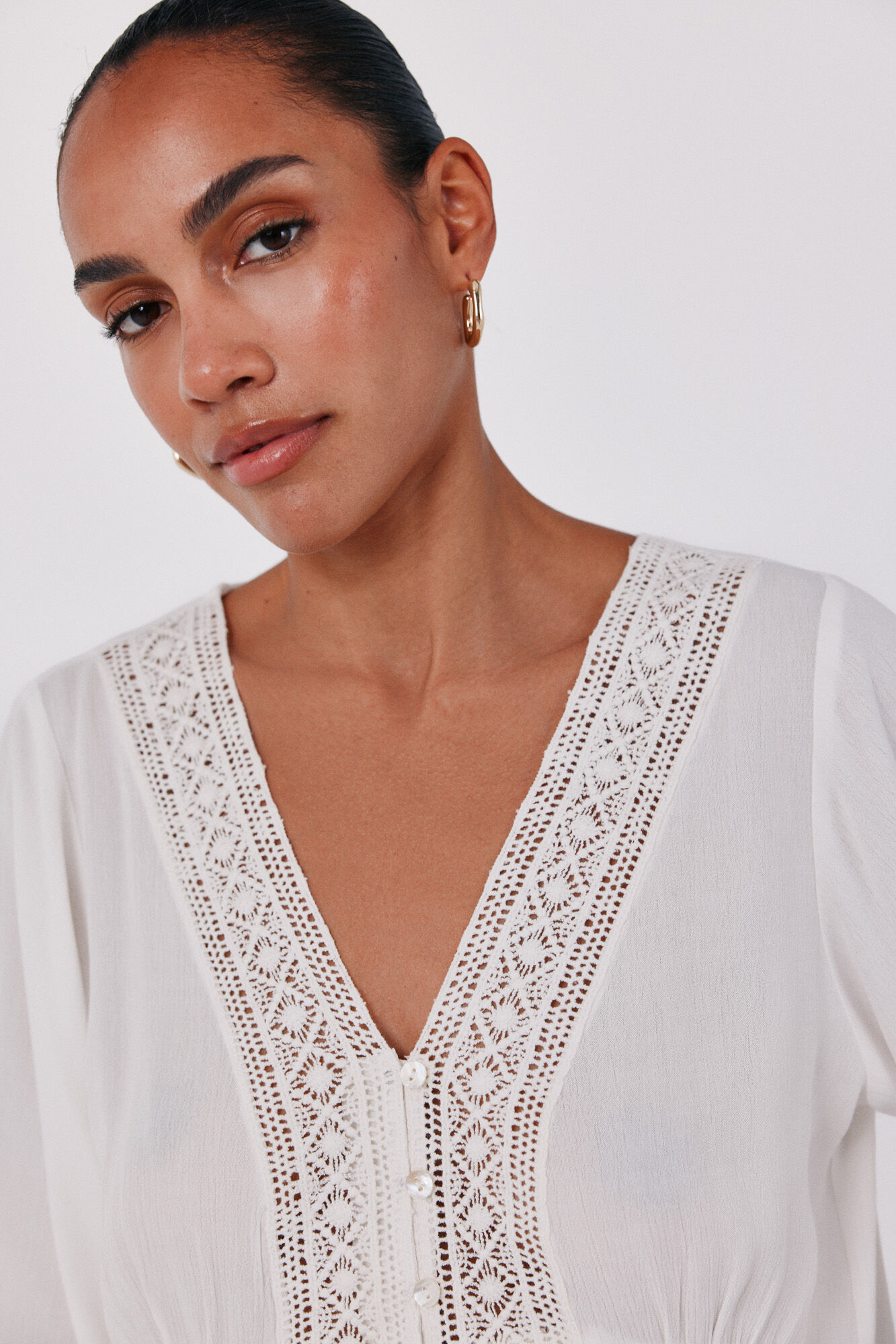 Cortefiel Blusa de renda Branco
