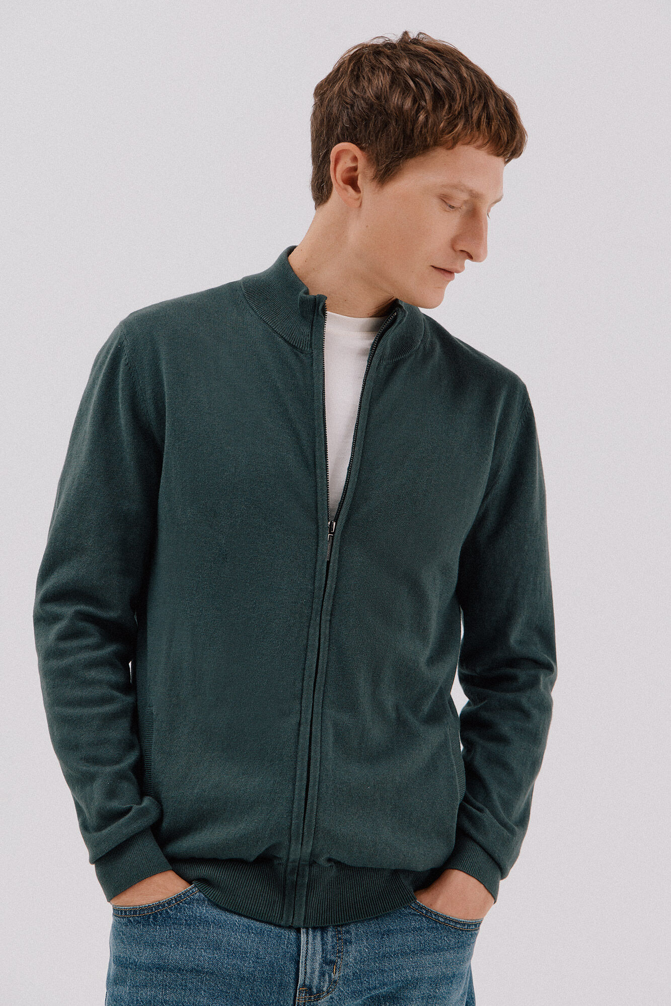 Cortefiel Cotton and cashmere cardigan  Dark green