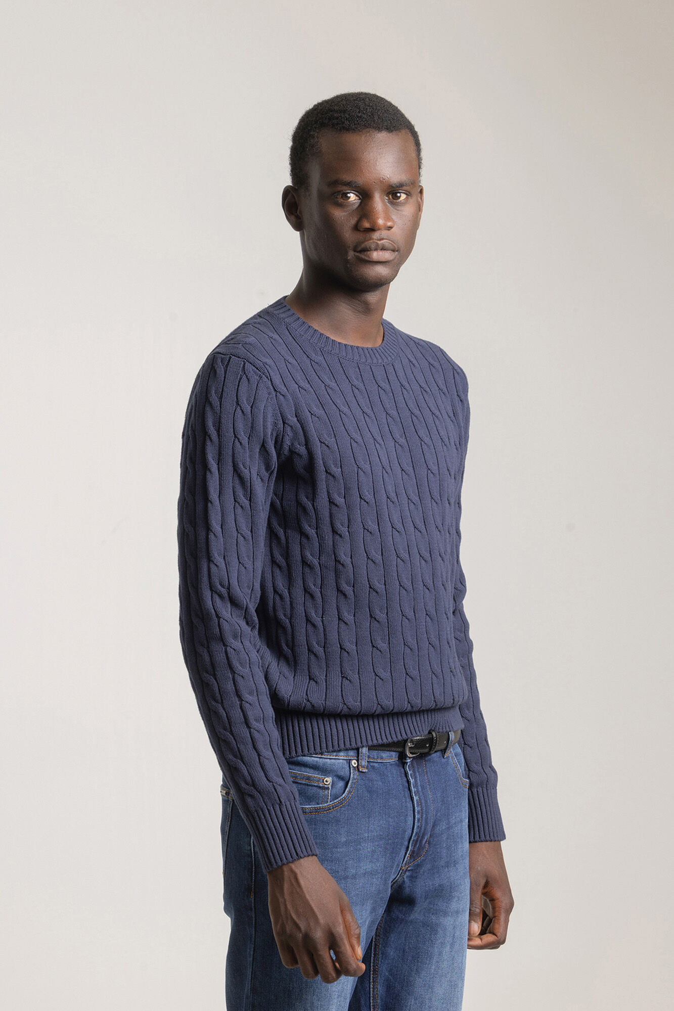 PuroEGO Cable knit cotton jersey Navy