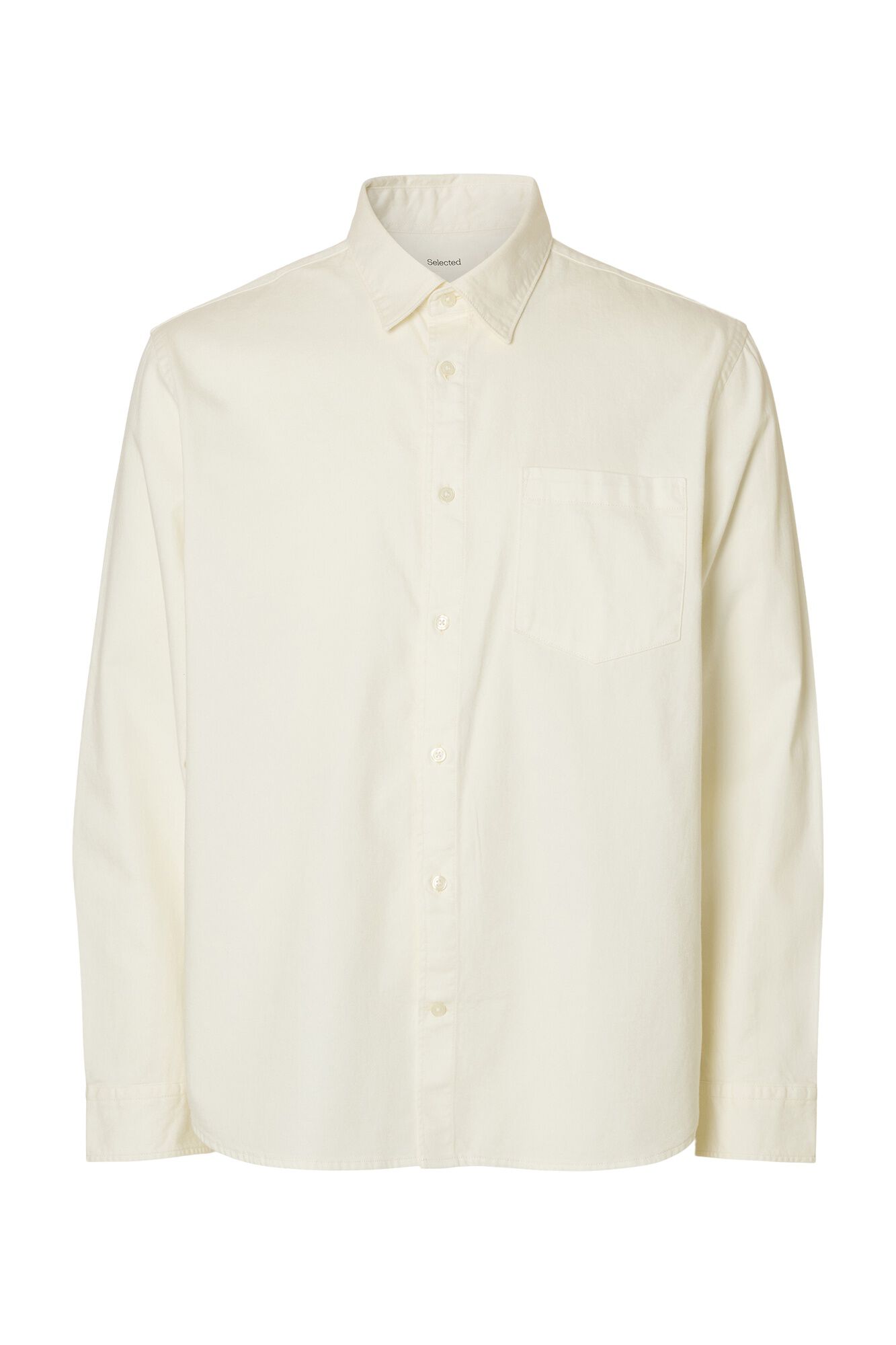 Selected 100% organic cotton lightweight denim shirt Ivory