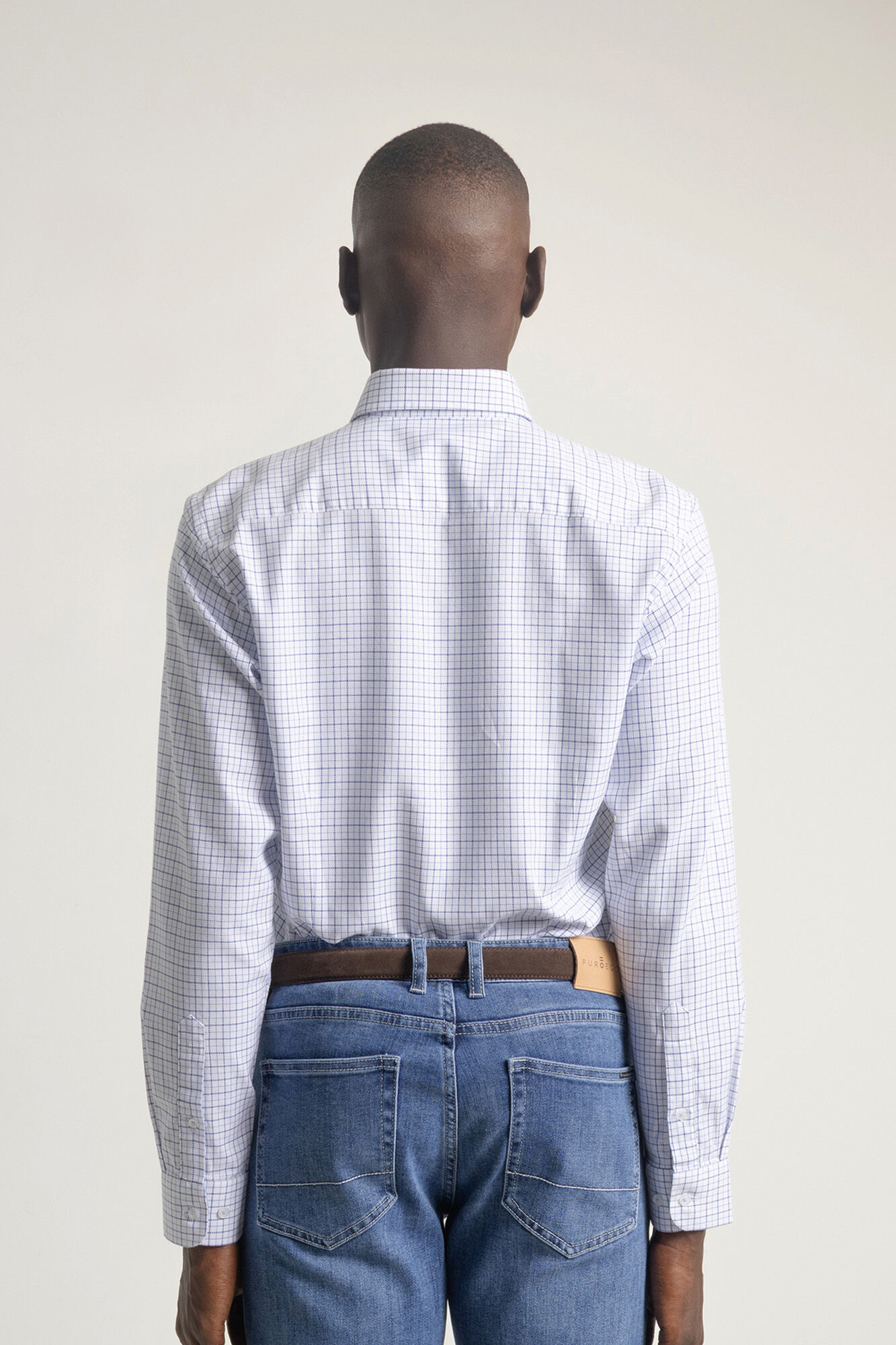 PuroEGO Camisa xadrez de algod&atilde;o slim fit Azul