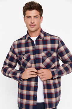 Cortefiel Checked quilted overshirt Brown