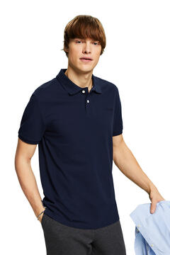 Cortefiel Slim-fit cotton piqué polo shirt with short sleeves Navy