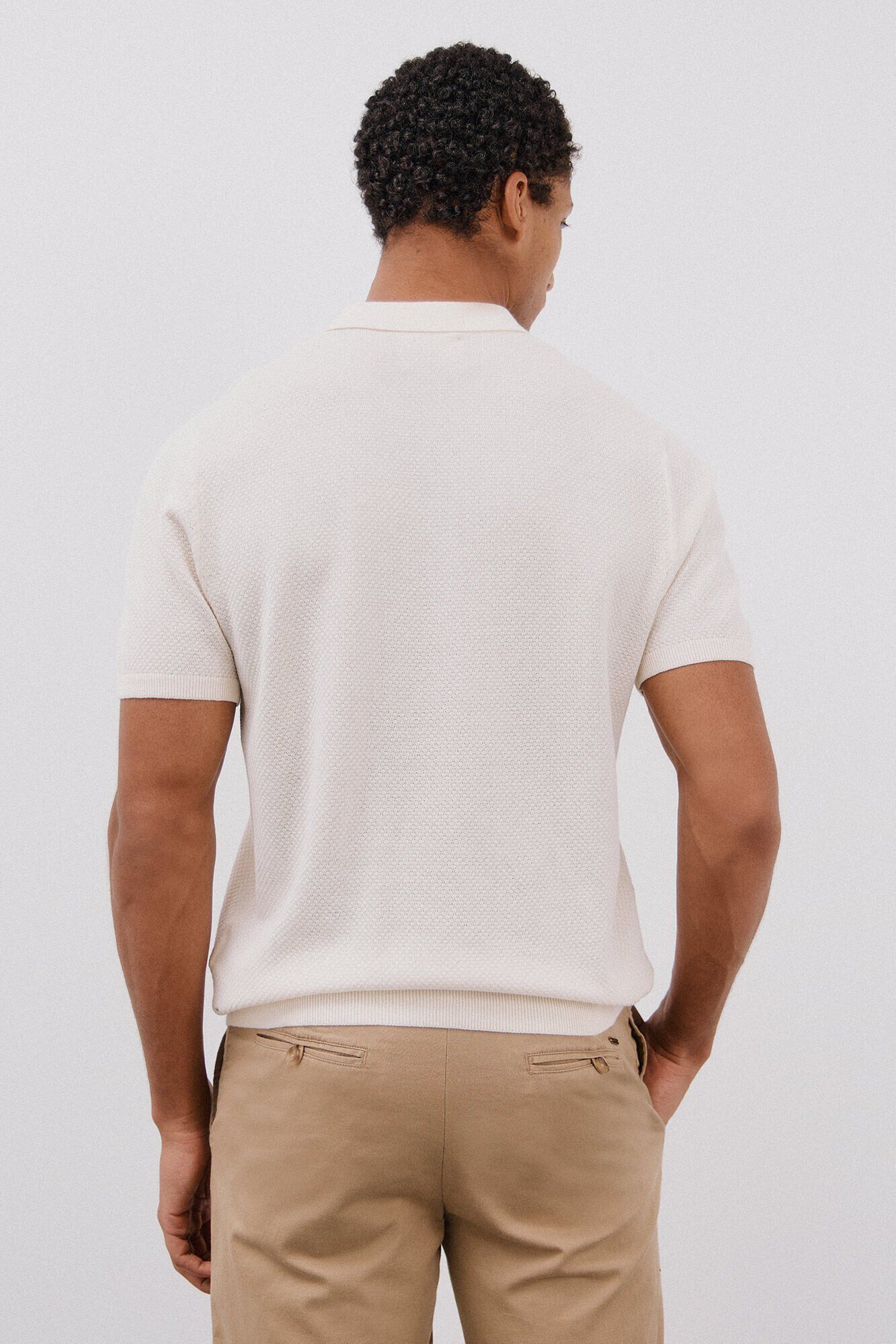 Cortefiel Short sleeve structured cotton polo shirt shirt White