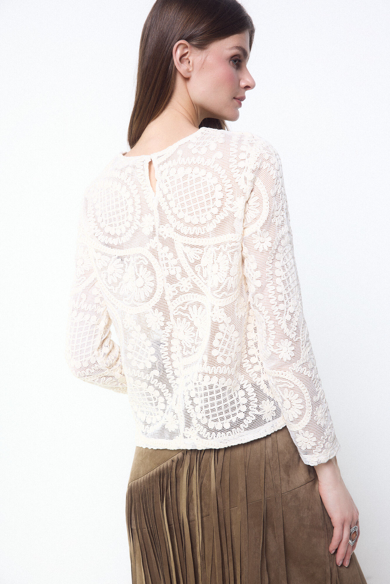 Slowlove Top crochet floral Blanco