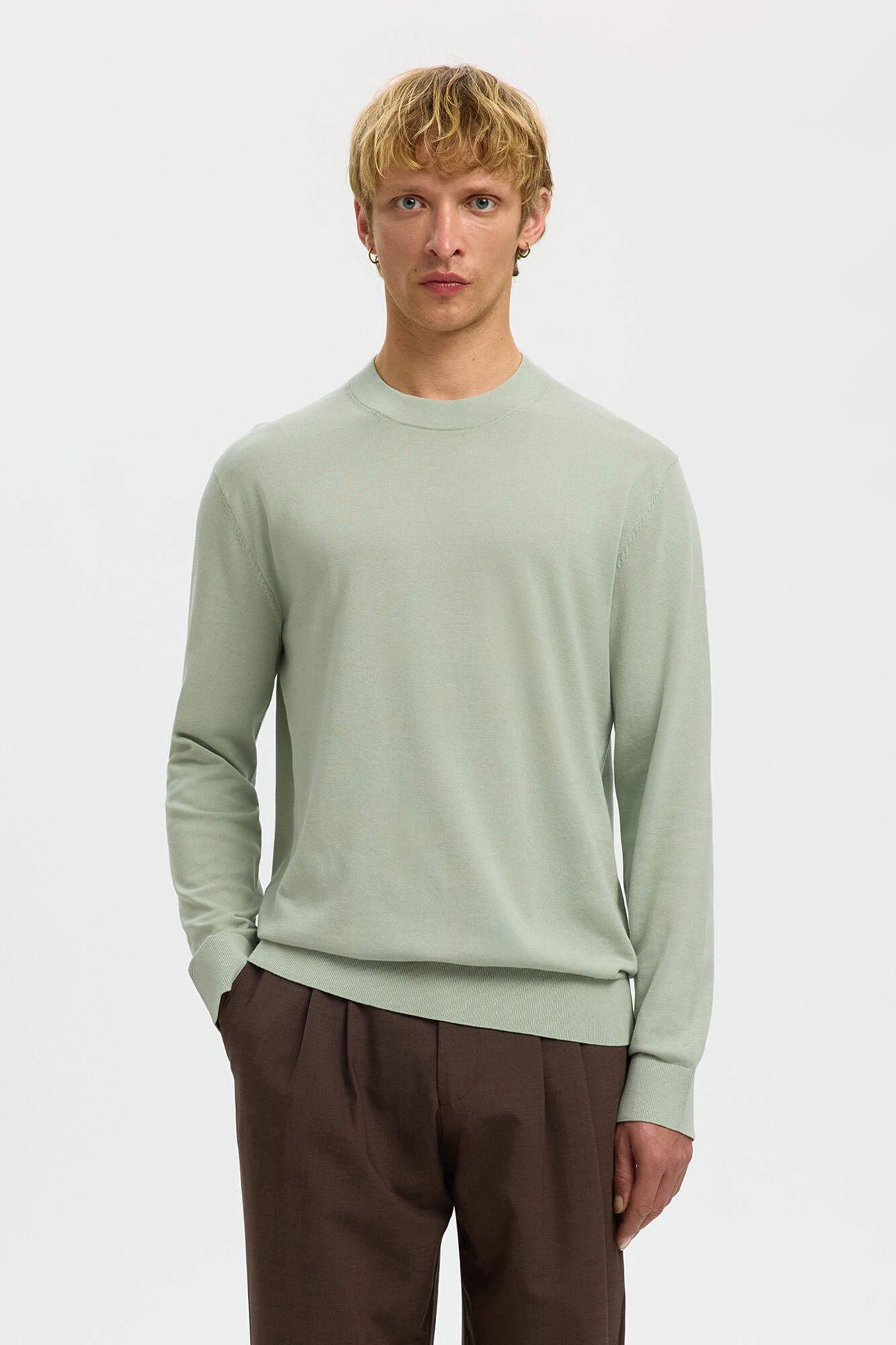 Selected Camisola leve 100% algod&atilde;o org&acirc;nico Verde