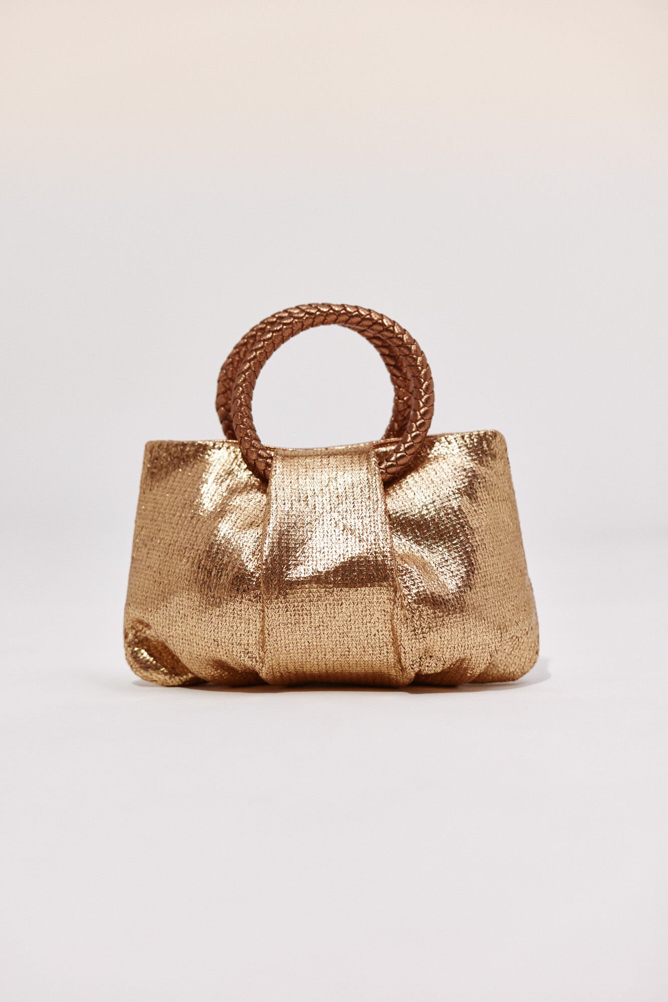 Cortefiel Raffia shoulder bag with braided handle