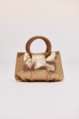 Cortefiel Raffia shoulder bag with braided handle Gold