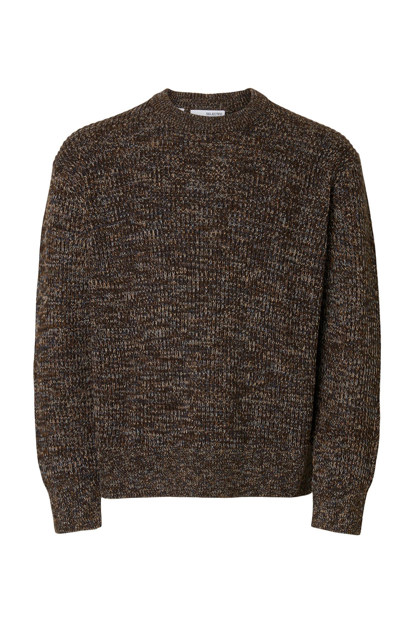 Selected Camisola de gola caixa 100% algod&atilde;o org&acirc;nico Castanho