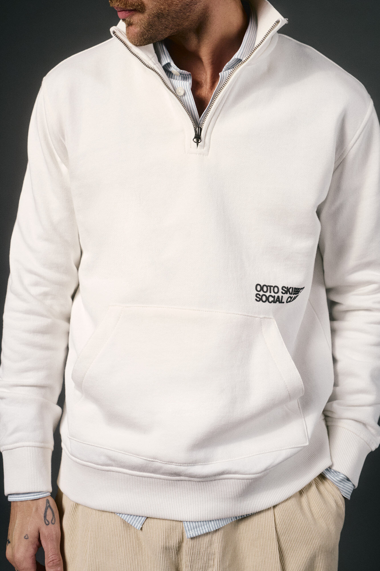 OOTO Sweatshirt com gola de fecho-&eacute;clair Branco