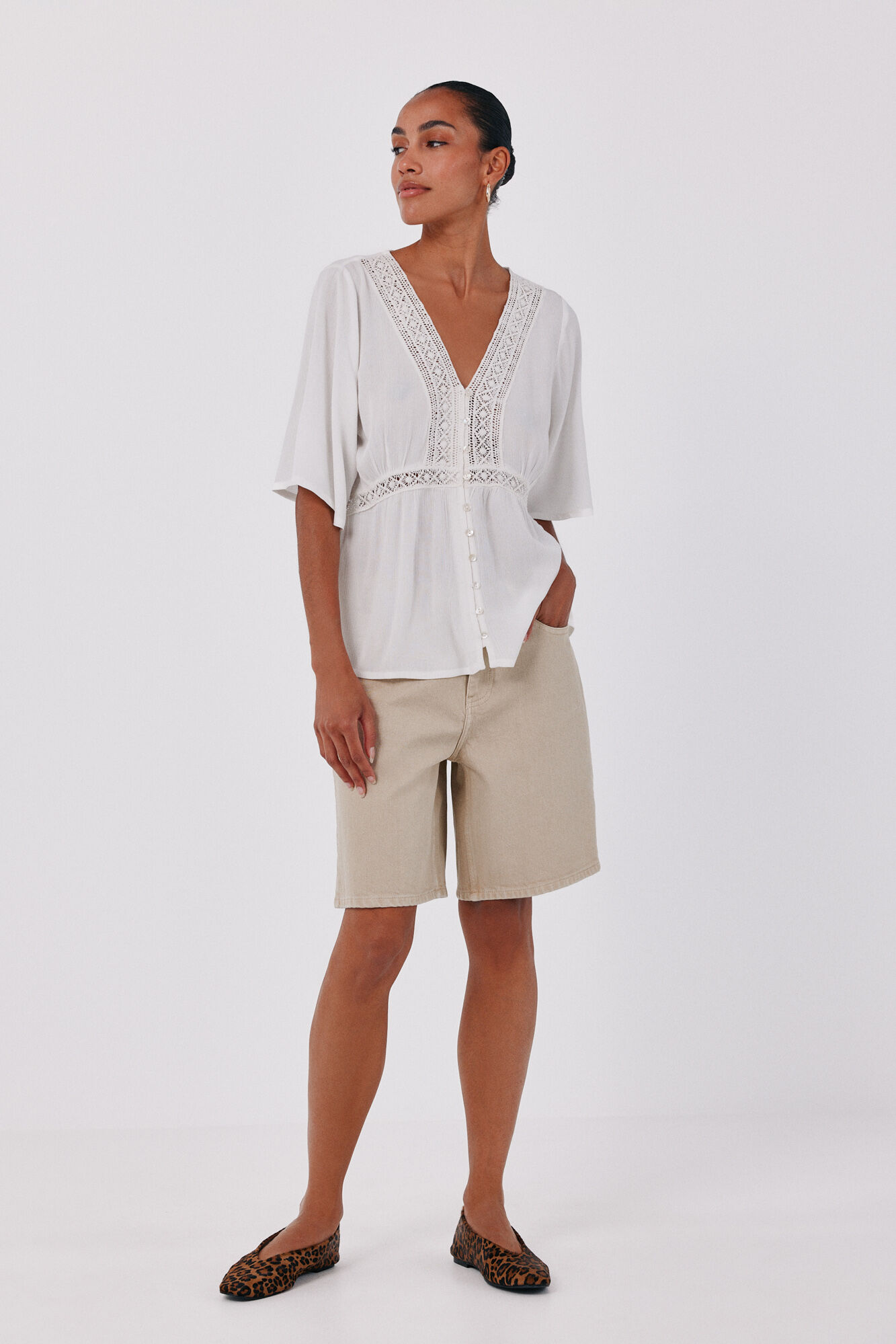 Cortefiel Blusa de renda Branco