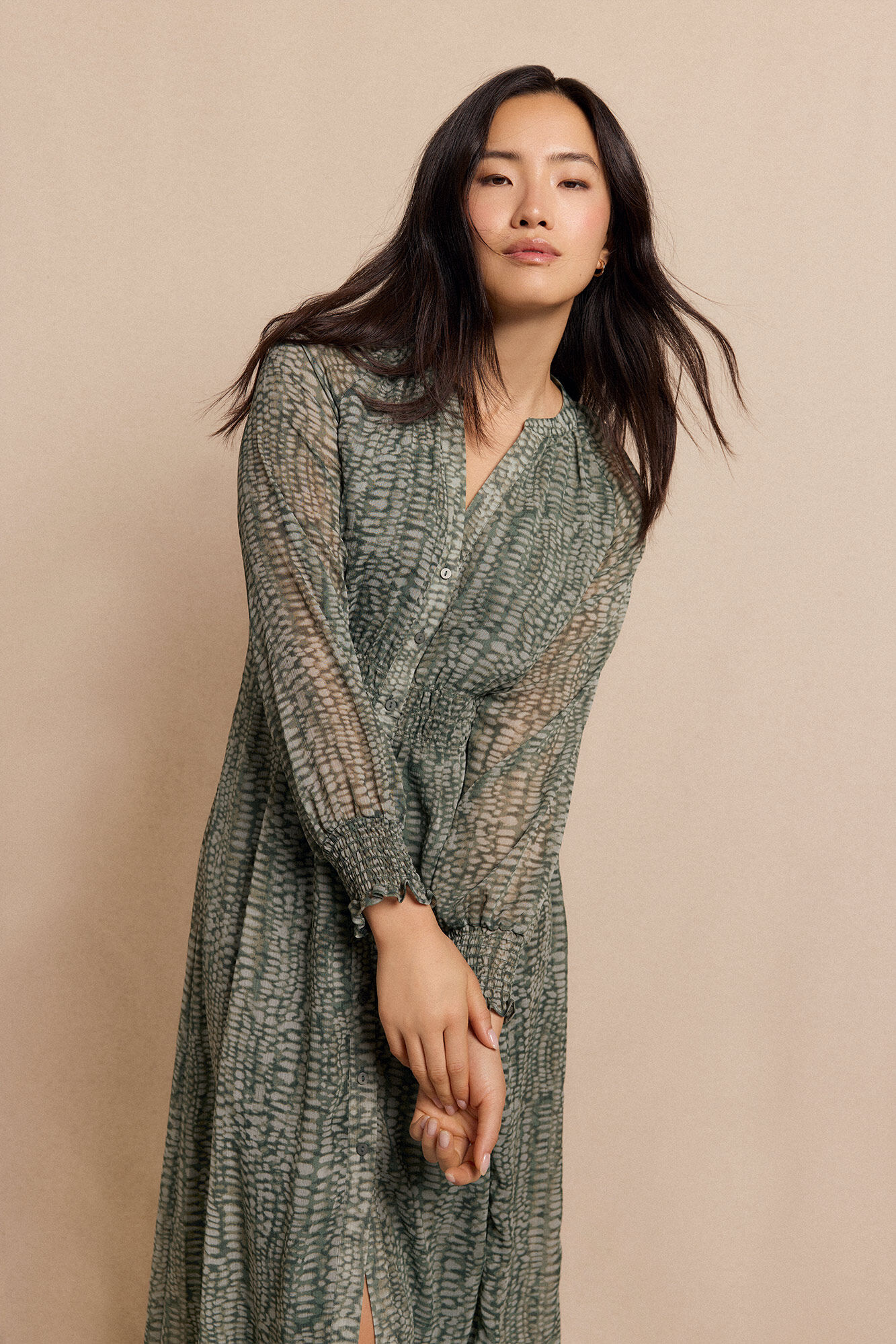 Slowlove Flowing printed dress Printed green