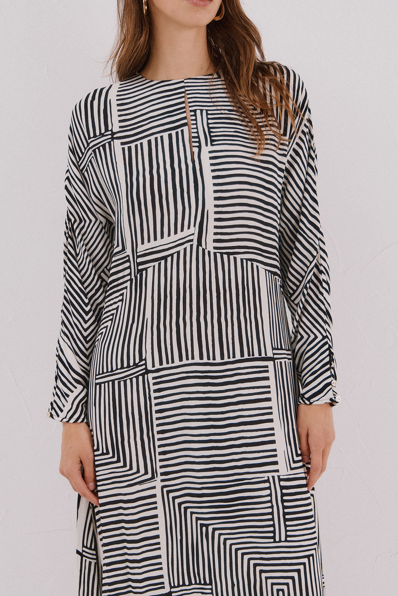 Cortefiel Vestido estampado midi Estampado blanco