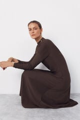 Cortefiel Long dress with gold buttons Brown