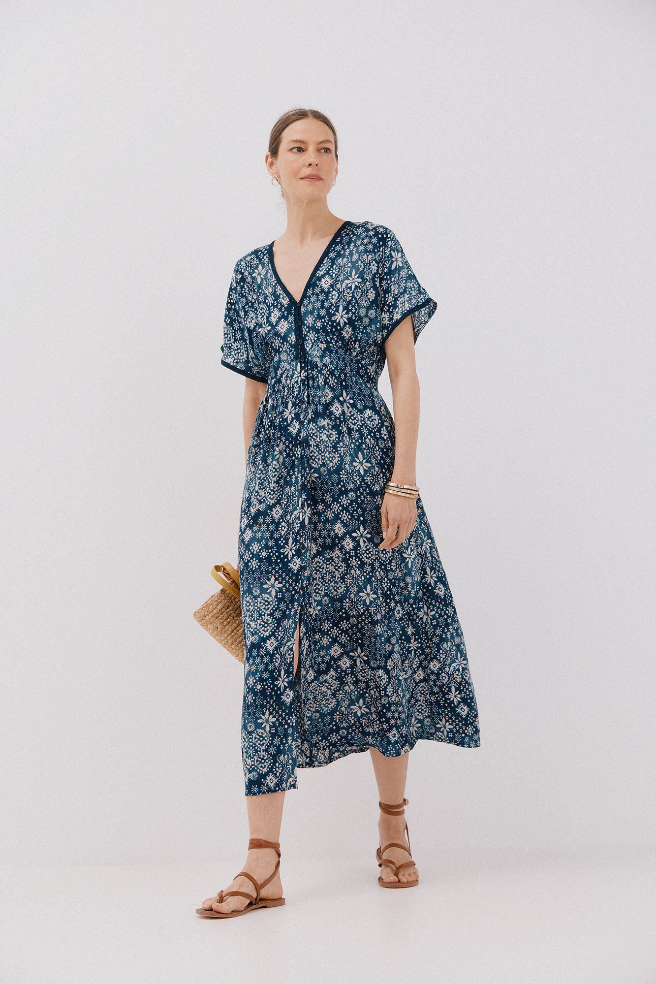 Cortefiel Vestido estampado com manga e capa