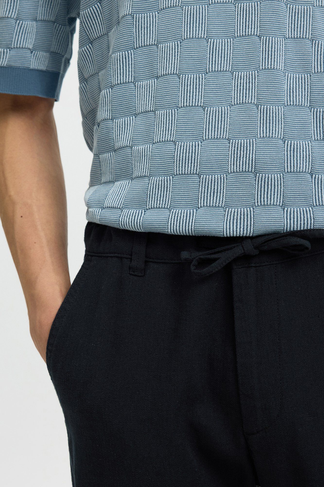 Selected Cal&ccedil;as chino de linho Preto