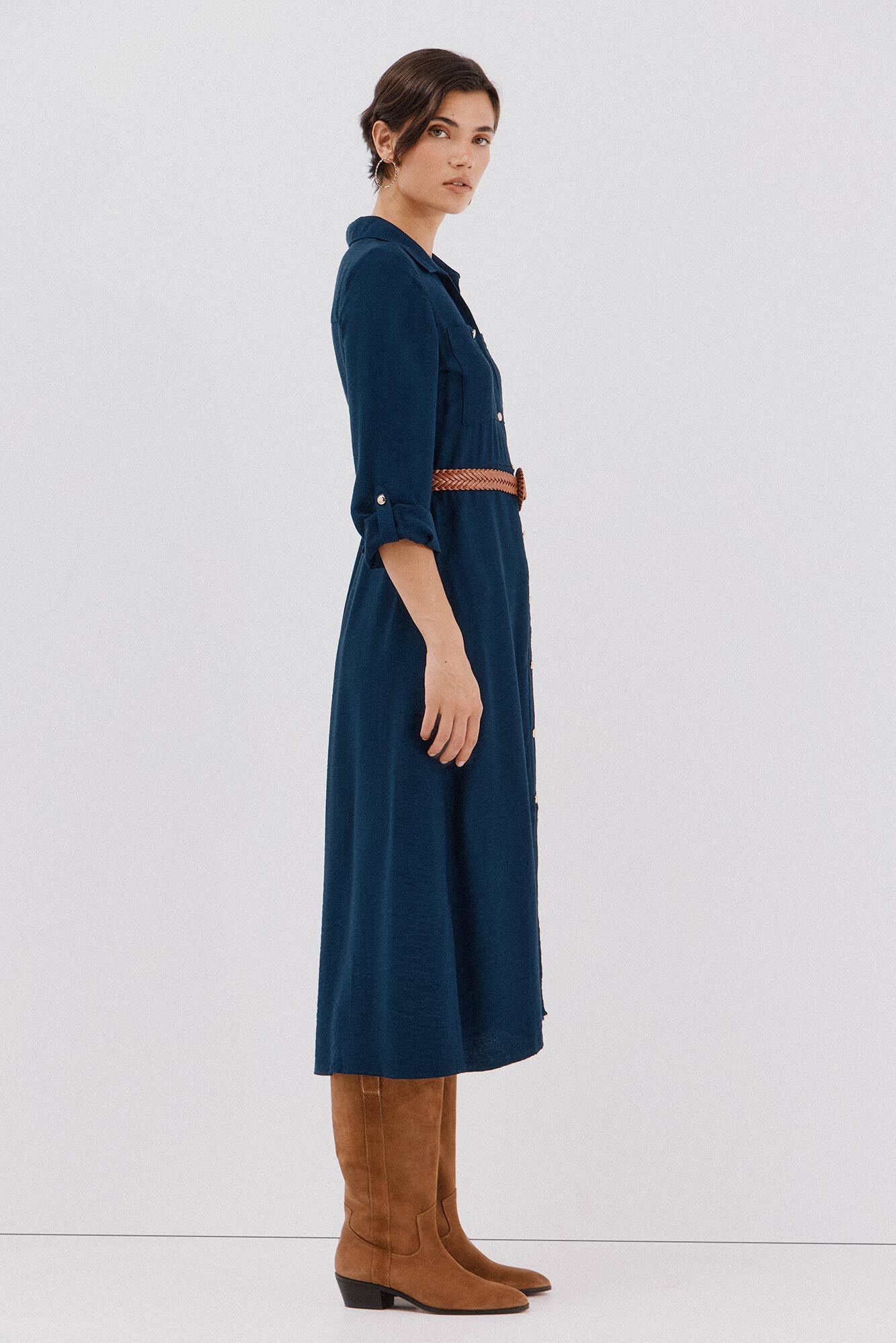 Cortefiel Belted shirt dress Navy