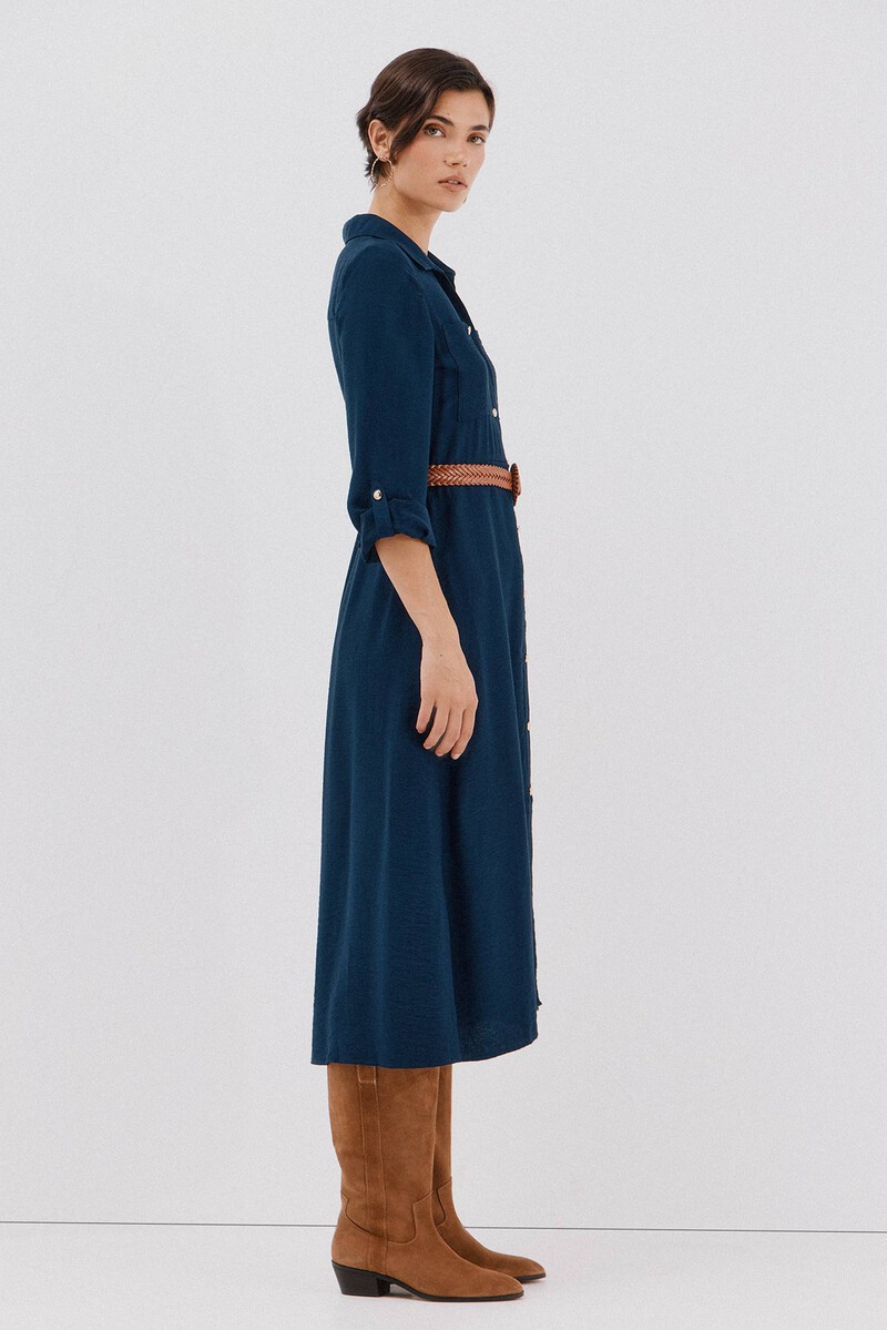 Cortefiel Belted shirt dress Navy