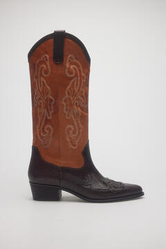 Cortefiel Two-tone leather boot Coral