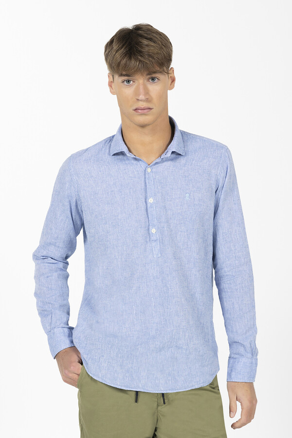 Cortefiel Camisa polera lino y algodón Azul oscuro