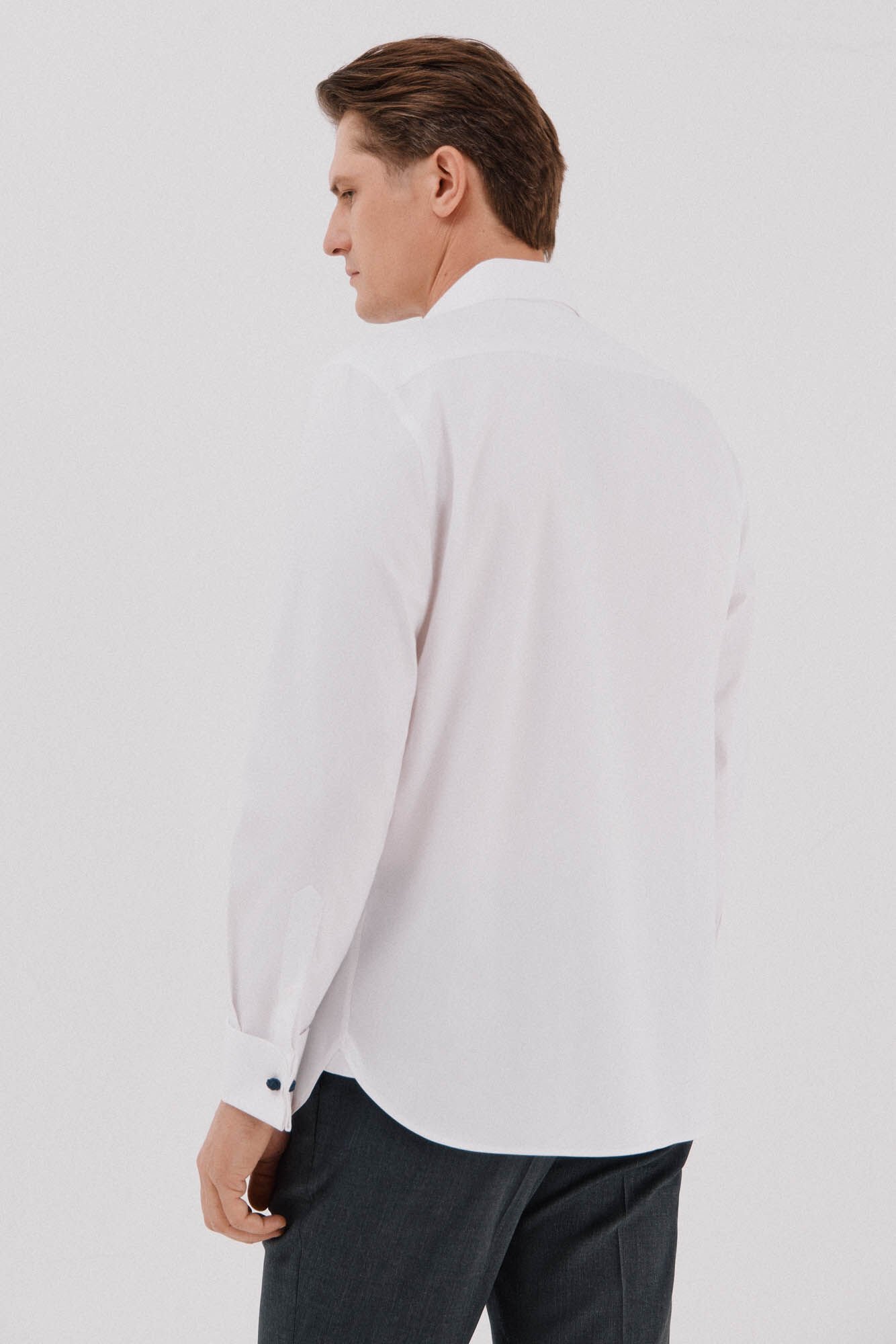 Cortefiel Plain easy-iron shirt with cufflinks White