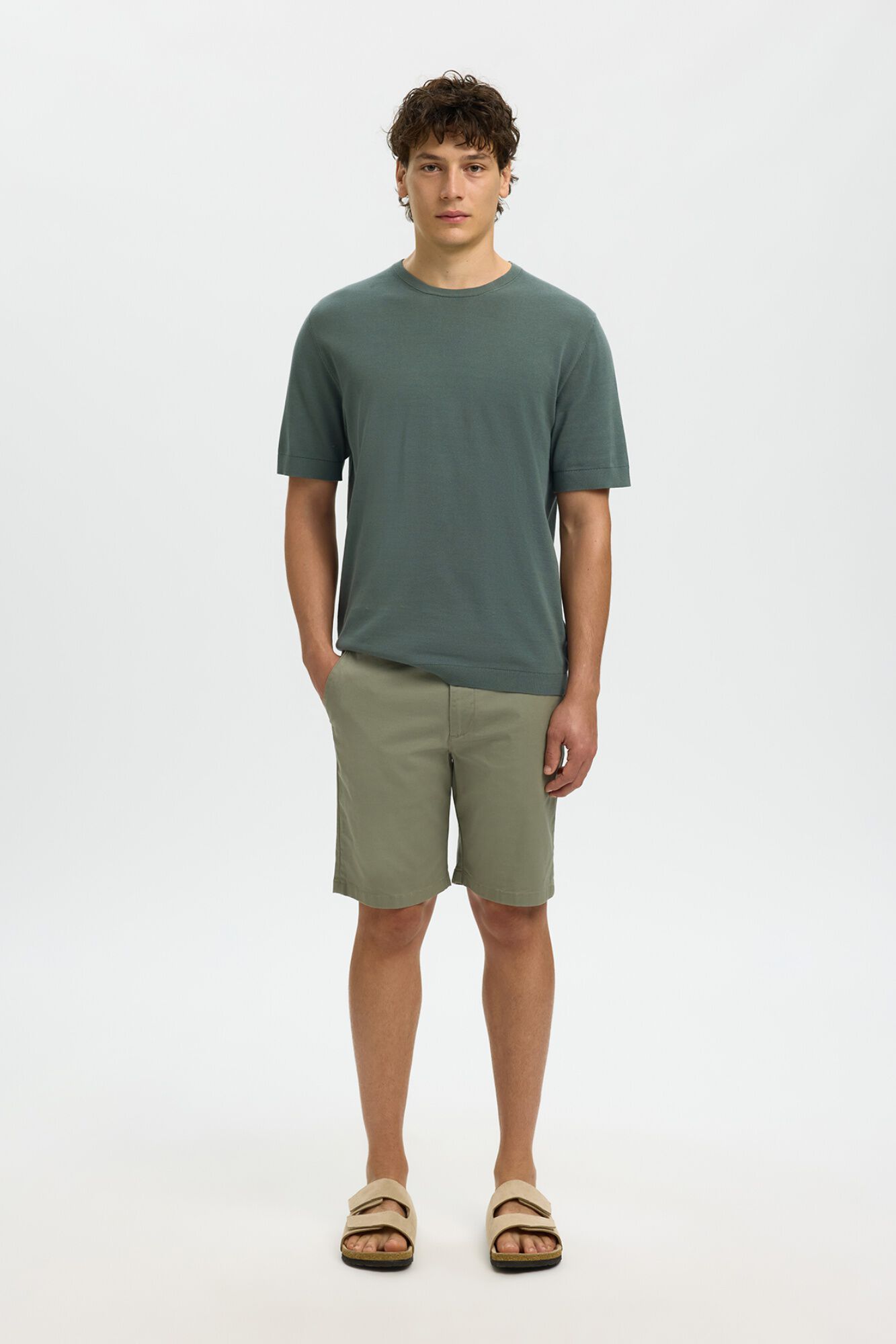 Selected T-shirt de manga curta de homem em malha lisa