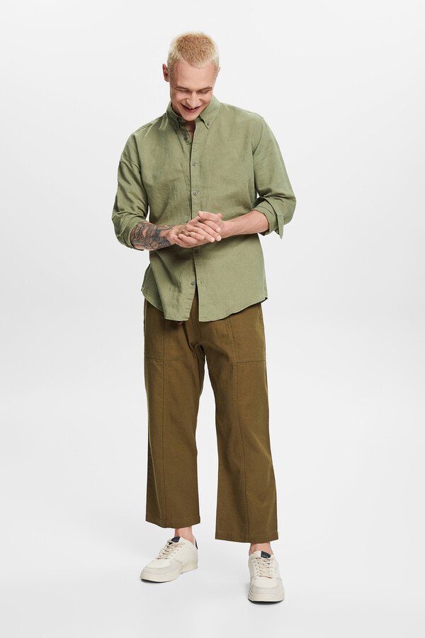 Cortefiel Camisa básica regular fit con lino Verde