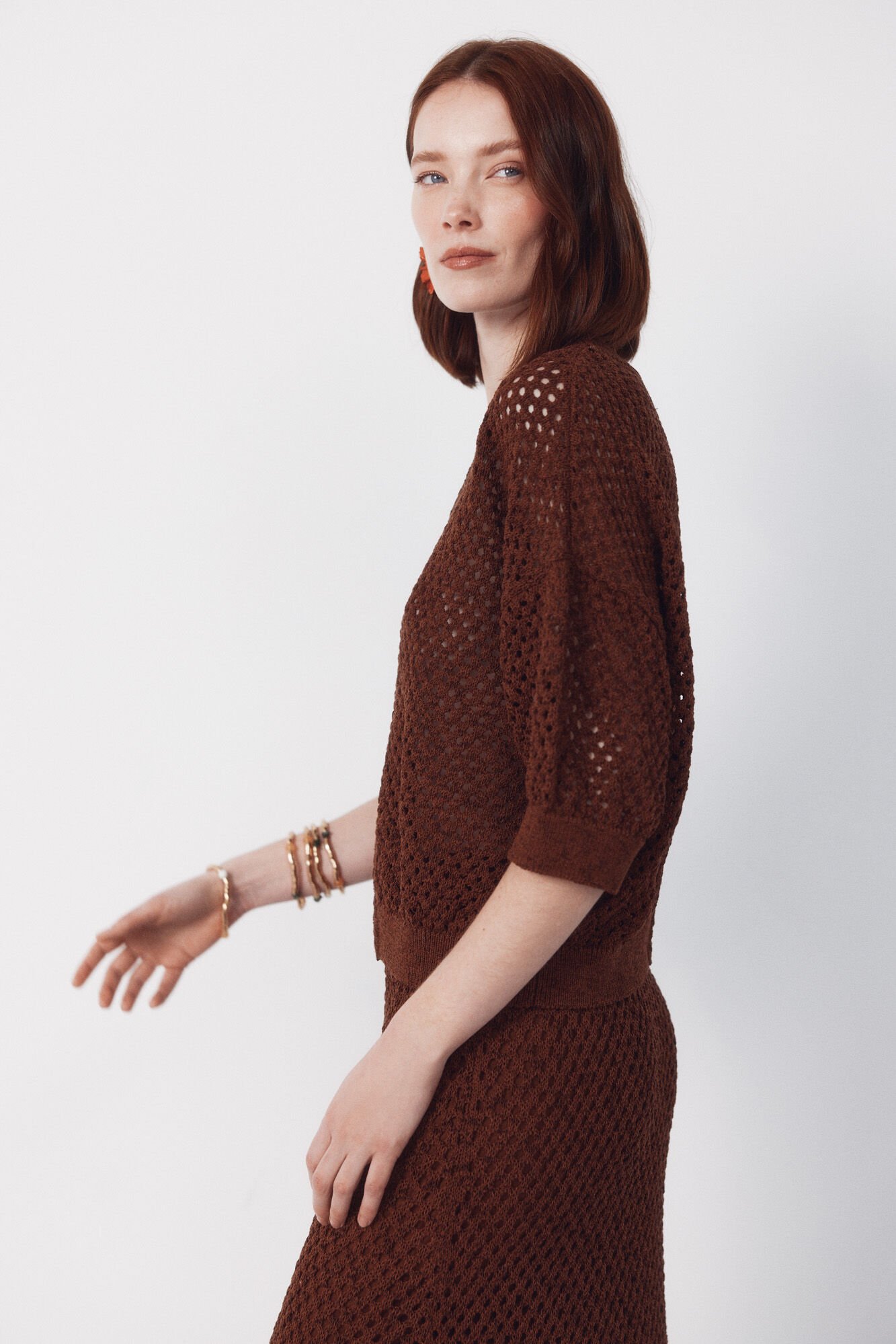 Cortefiel Jersey-knit openwork jumper Dark brown