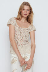 Cortefiel Crochet crop top Ivory