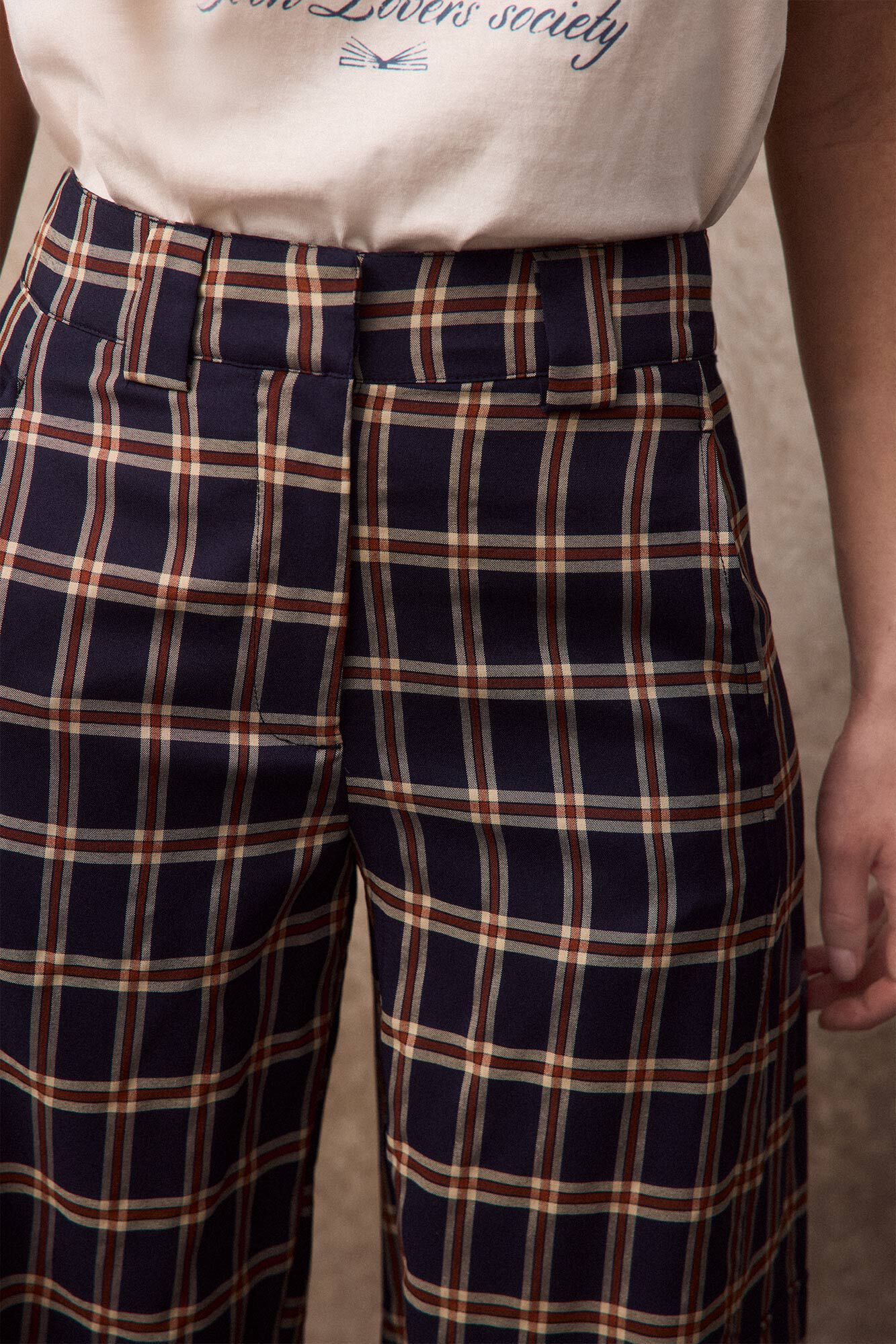 Slowlove Cal&ccedil;a corte barrel em xadrez Verde