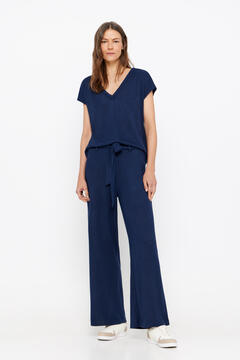 Cortefiel Cropped knit trousers Navy