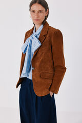Cortefiel Leather jacket Nude