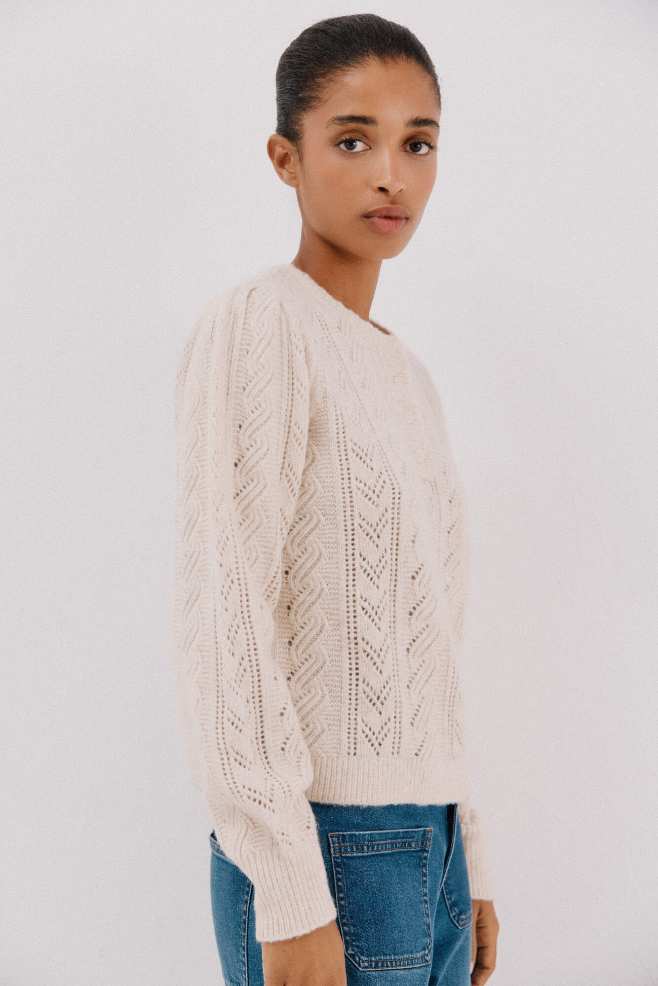 Cortefiel Openwork baker's sweater Ivory