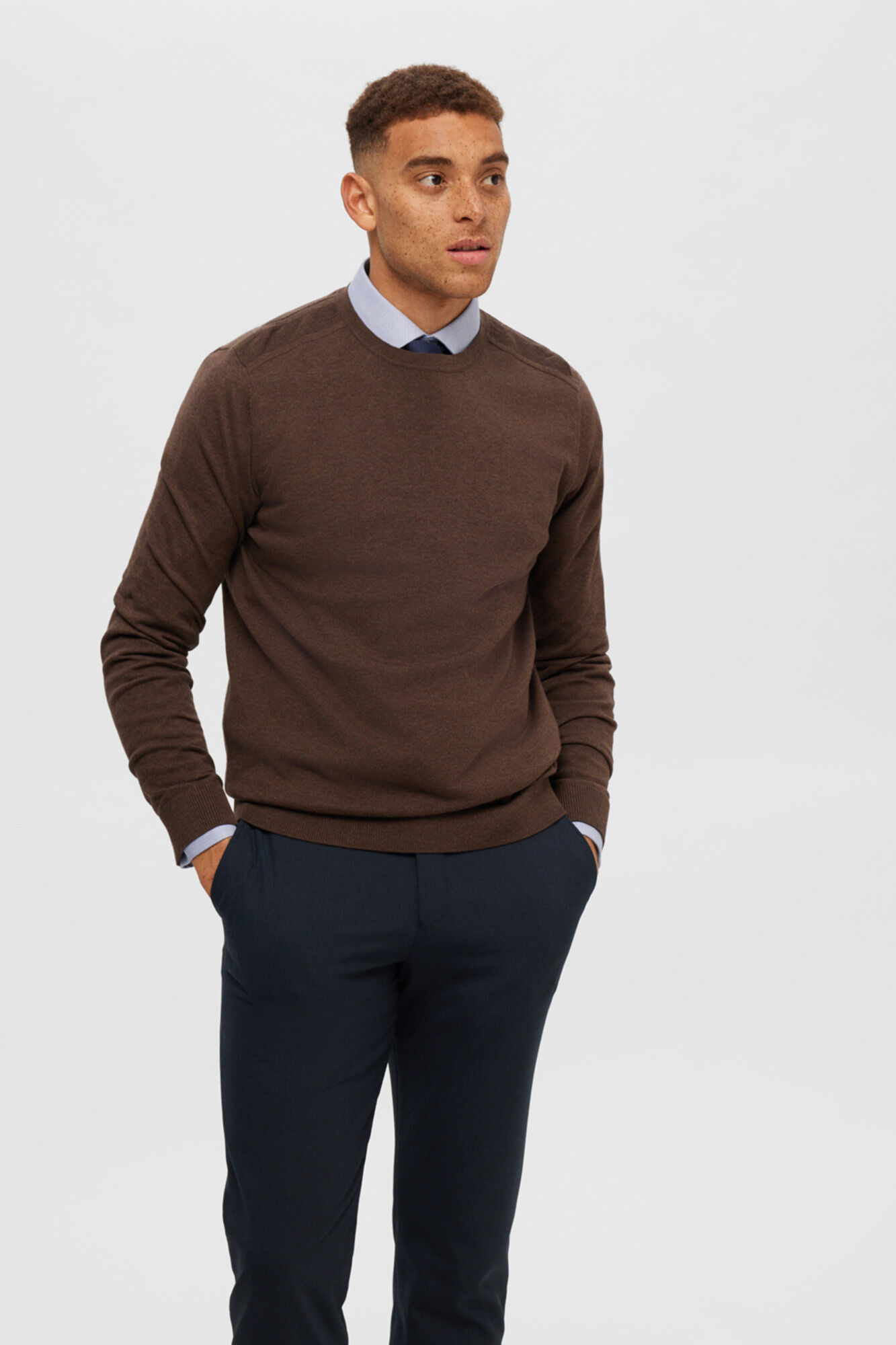 Selected Jersey cuello caja 100% algod&oacute;n Marr&oacute;n