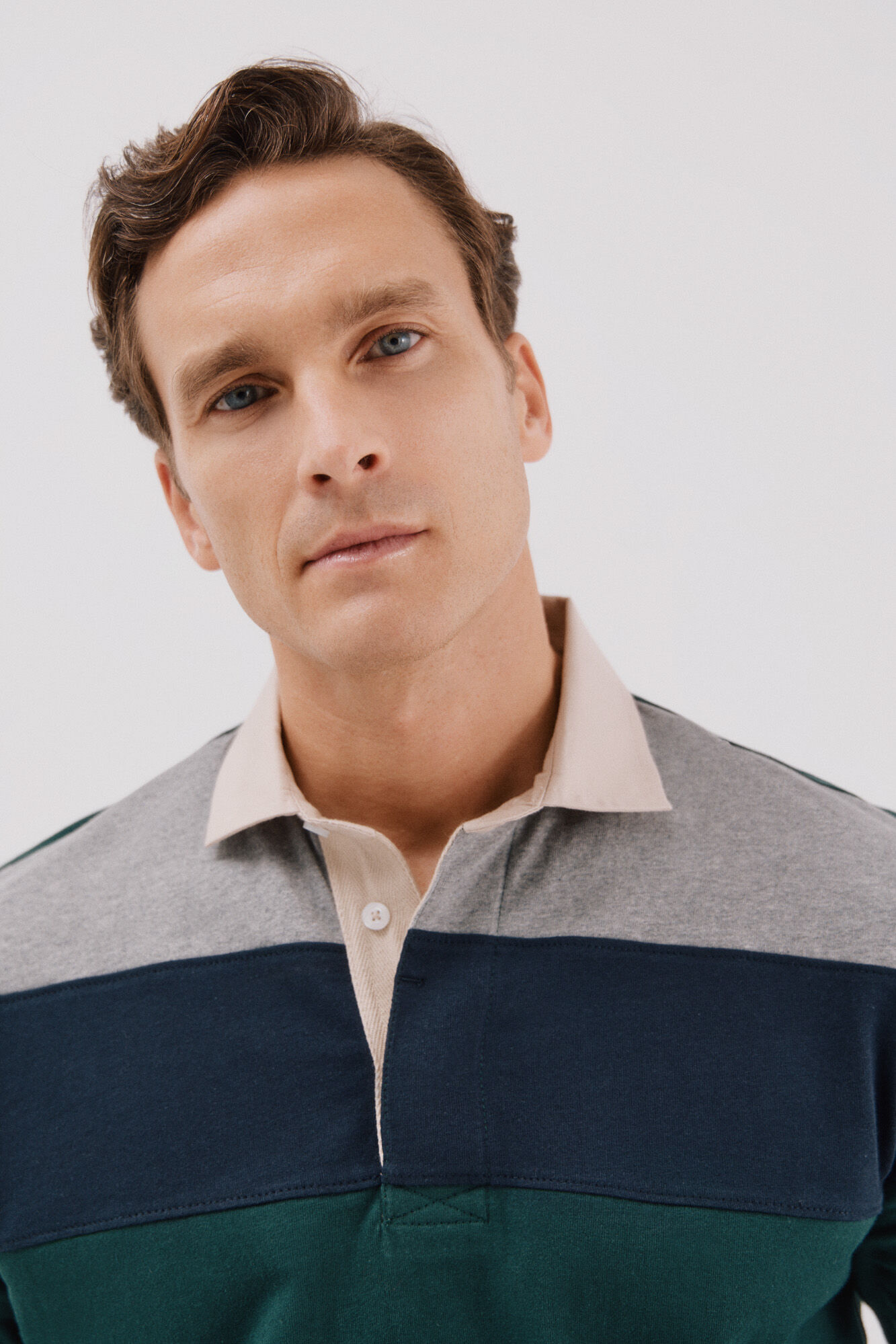 Cortefiel Block colour rugby shirt Dark green