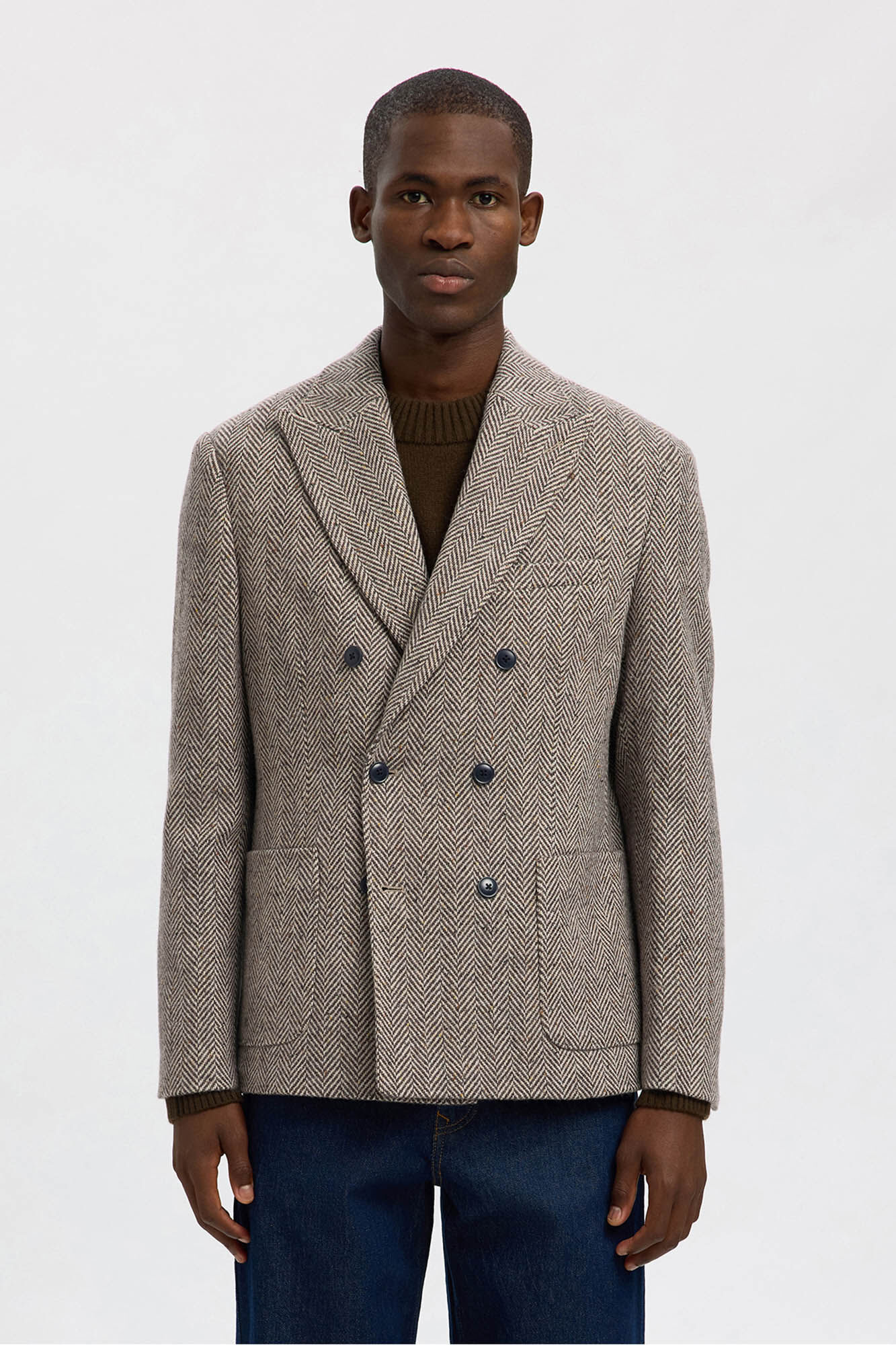 Selected Americana cruzada de lana Beige