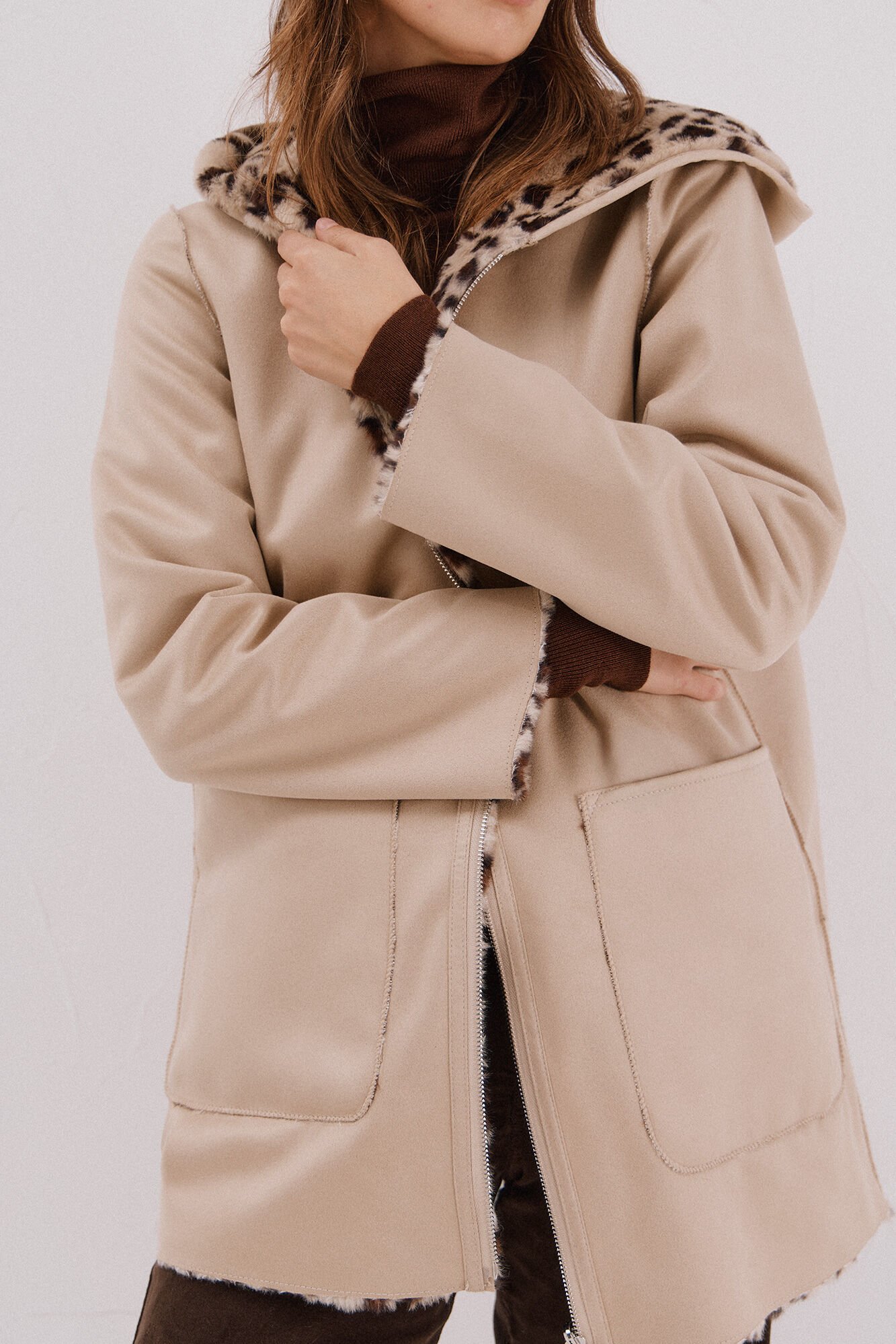 Cortefiel reversible double-sided effect coat Ivory